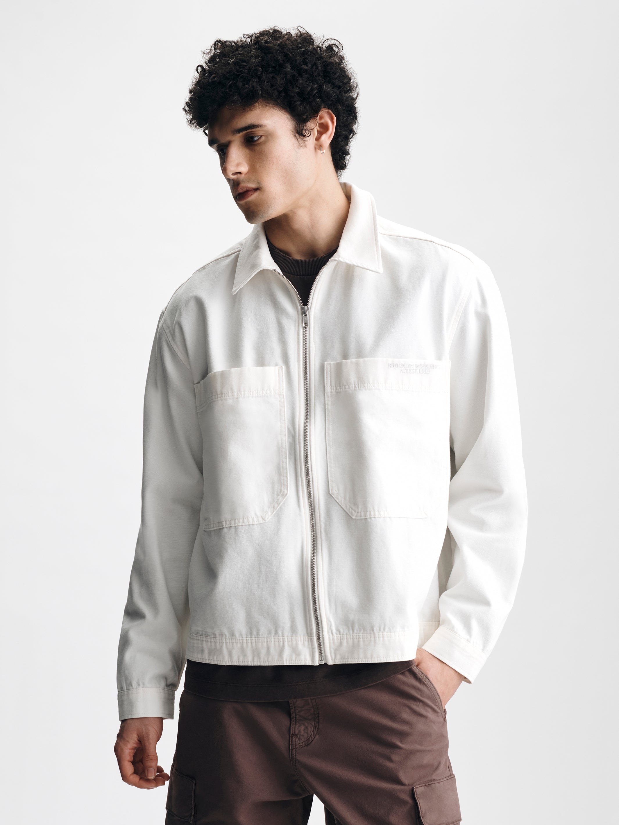 Men's Oversized Utility Overshirt in Antique White