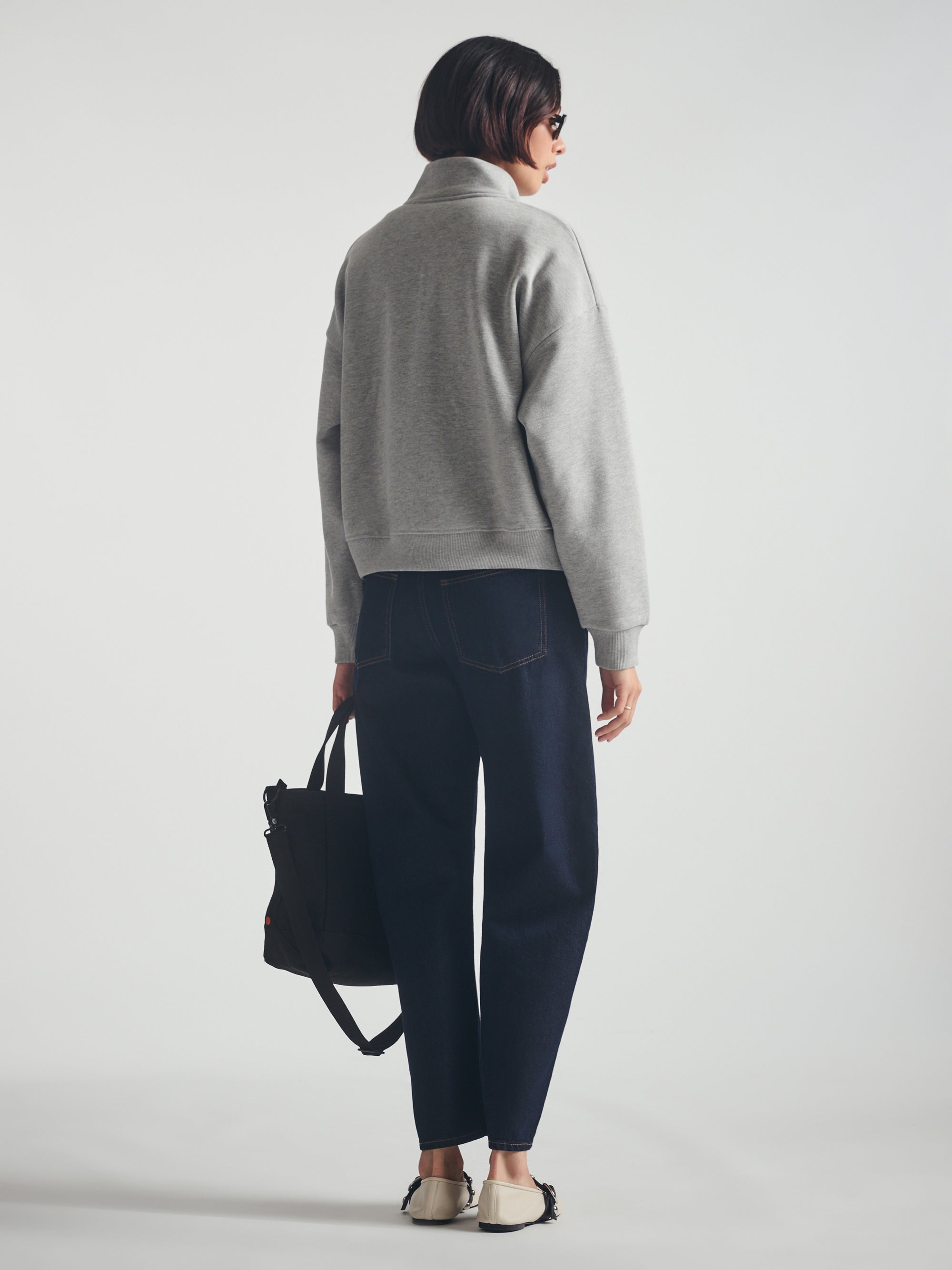 Women's Brooklyn Half Zip Sweatshirt in Mid Grey Melange - BROOKLYN INDUSTRIES