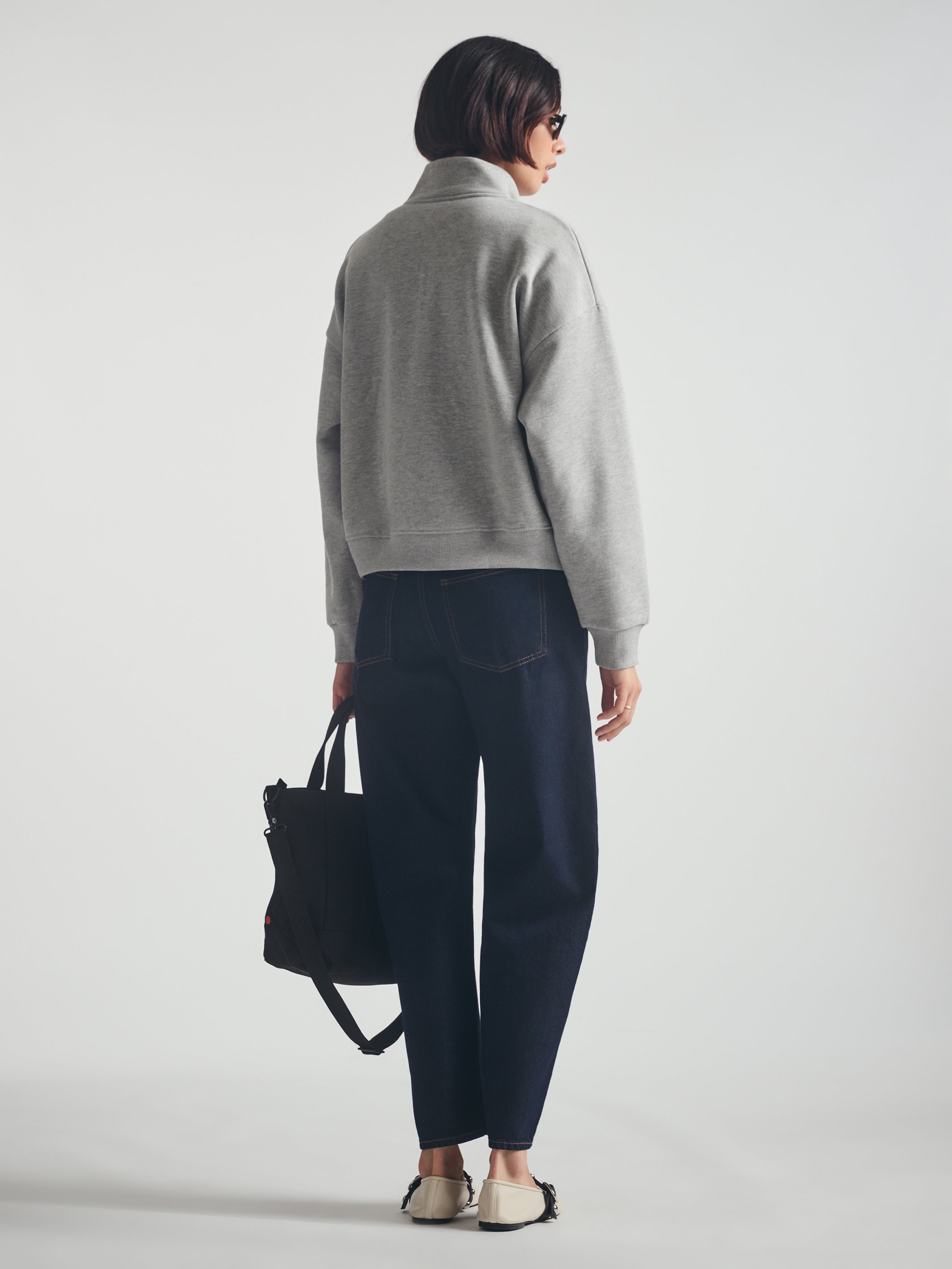 Women's Brooklyn Half Zip Sweatshirt in Mid Grey Melange - BROOKLYN INDUSTRIES