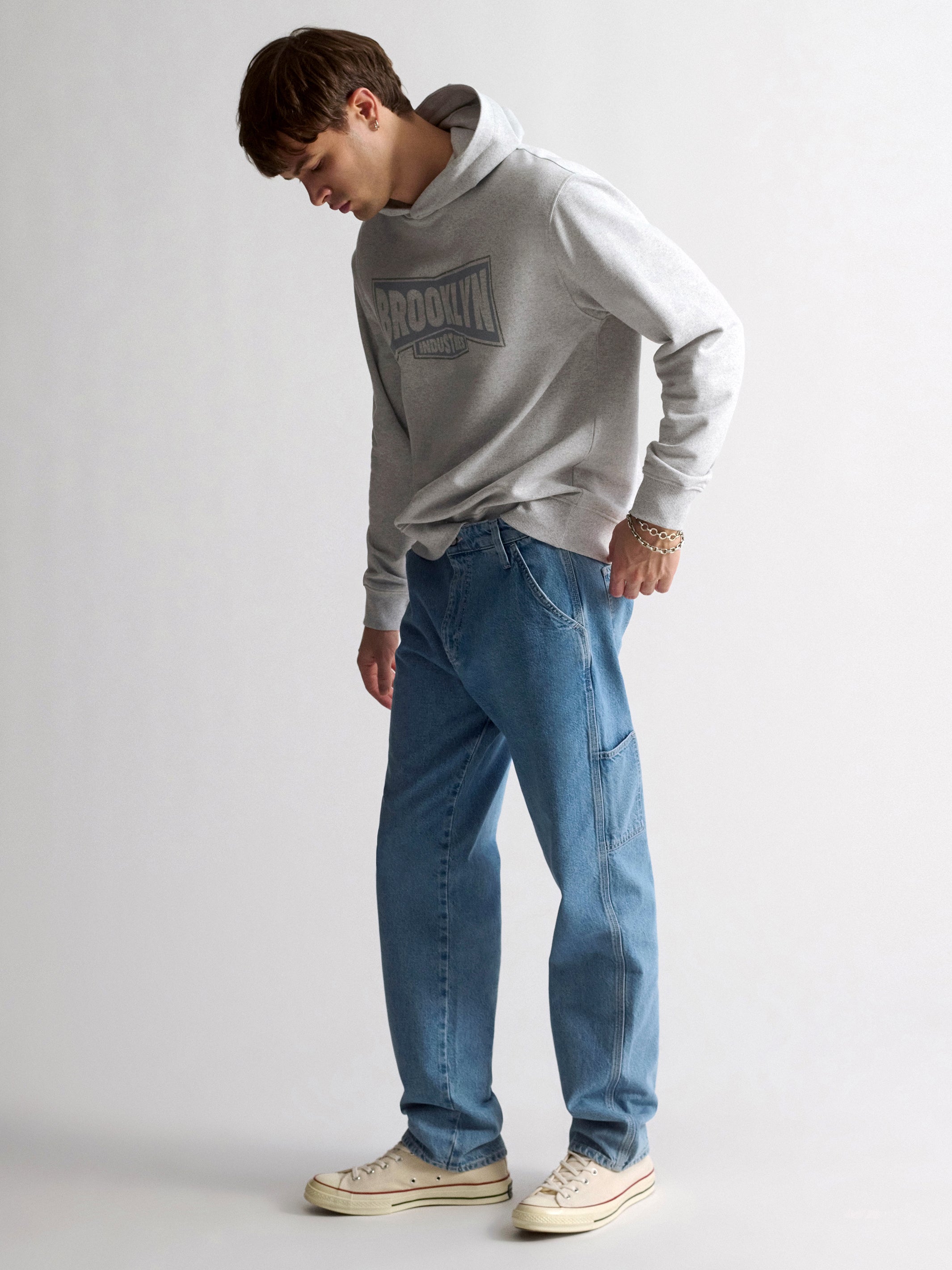 Men's Brooklyn Hooded Sweatshirt In Light Grey Melange - BROOKLYN INDUSTRIES