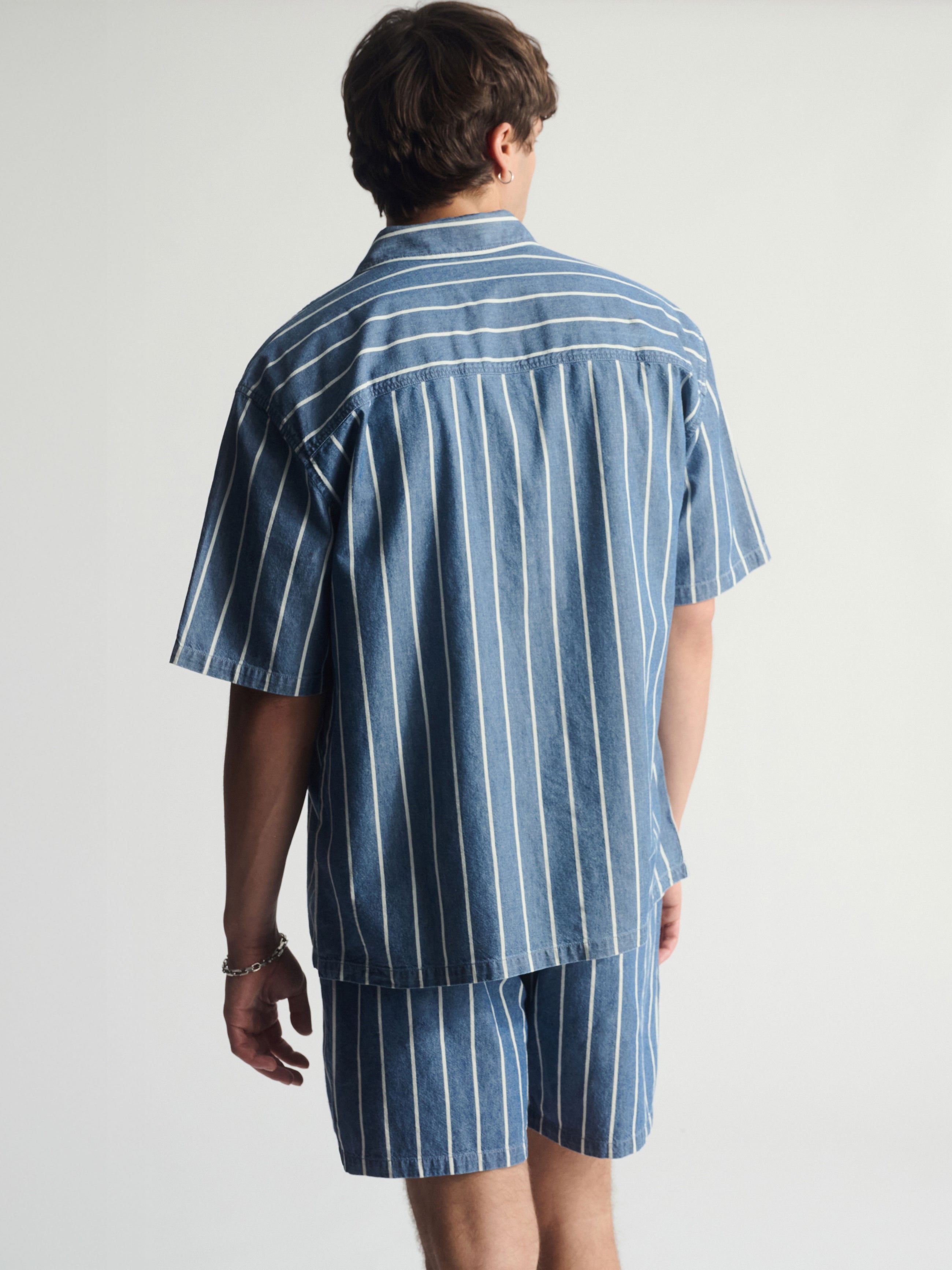 Men's Striped Short Sleeve Shirt In Blue Striped - BROOKLYN INDUSTRIES