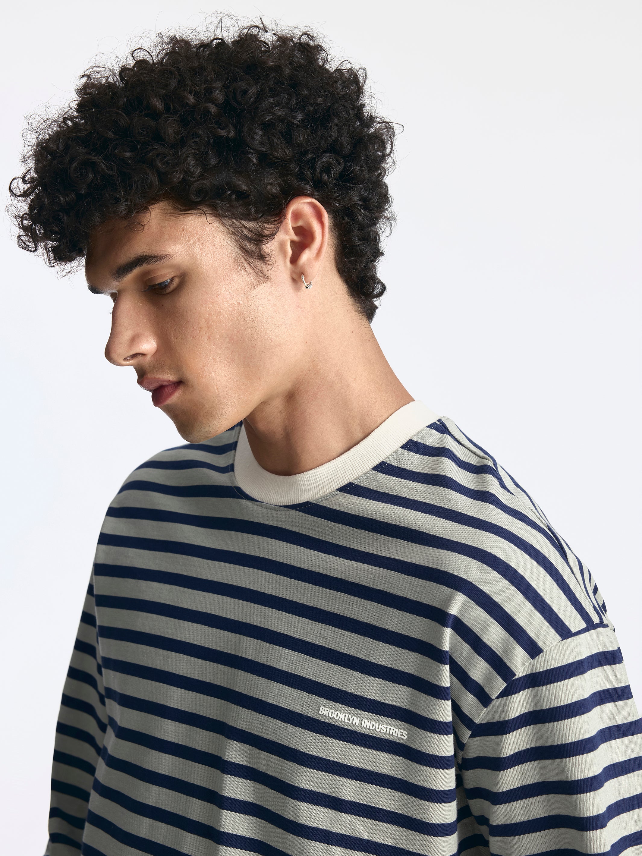 Men's Logo Long Sleeve Striped T-Shirt in Navy Stripe - BROOKLYN INDUSTRIES