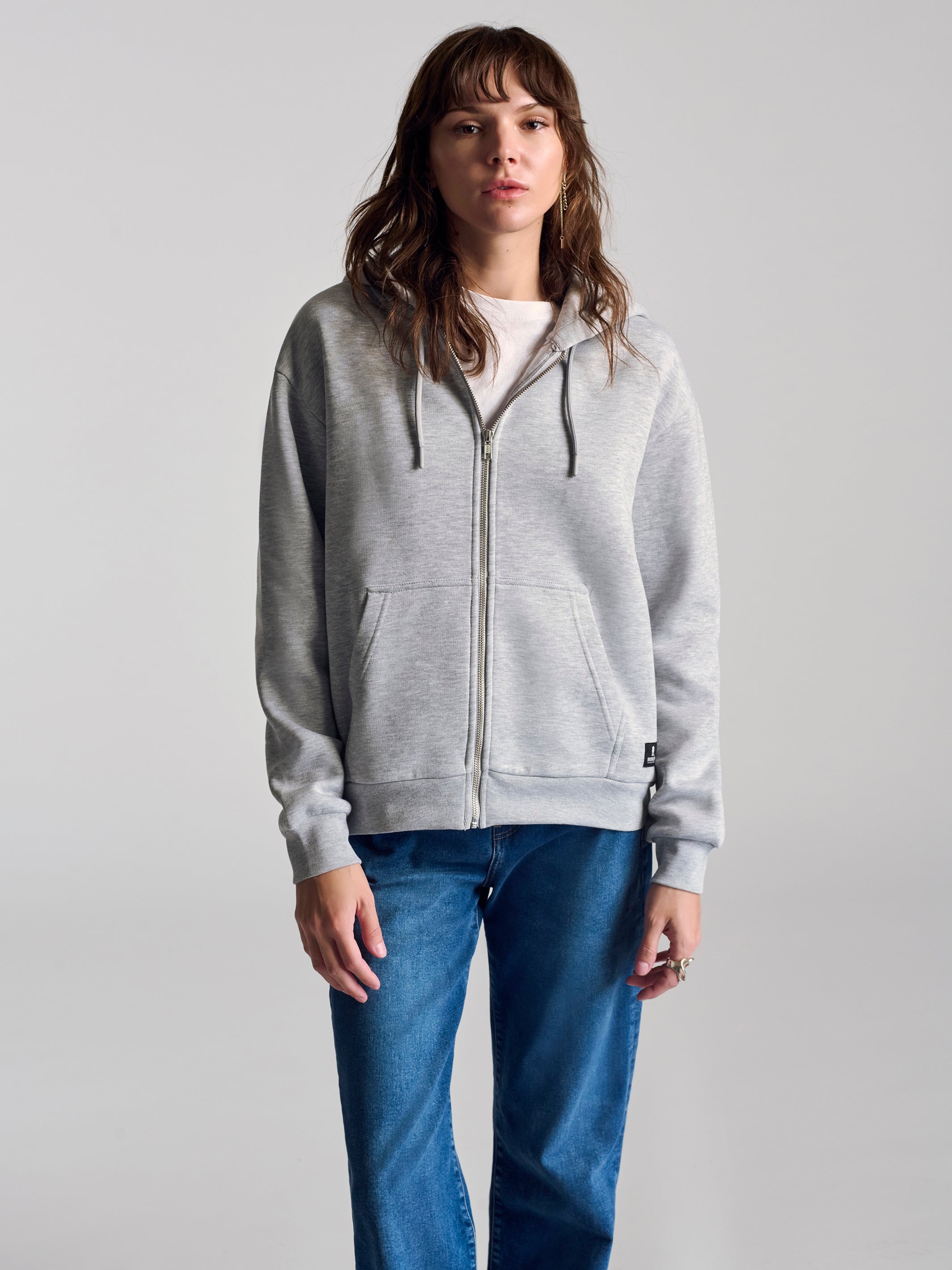 Women's Montrose Zip Up Hooded Sweatshirt In Grey Melange - BROOKLYN INDUSTRIES