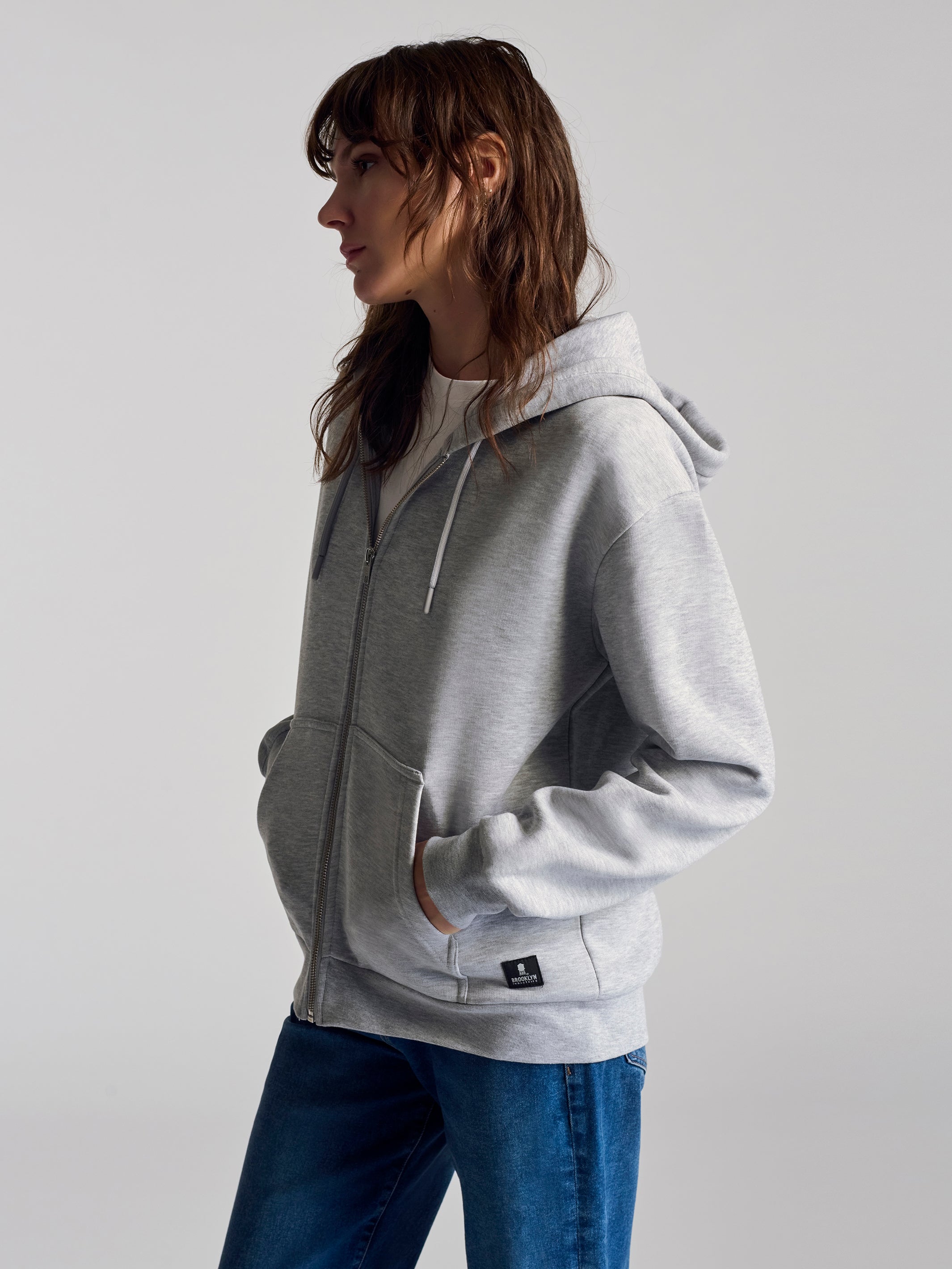 Women's Montrose Zip Up Hooded Sweatshirt In Grey Melange - BROOKLYN INDUSTRIES