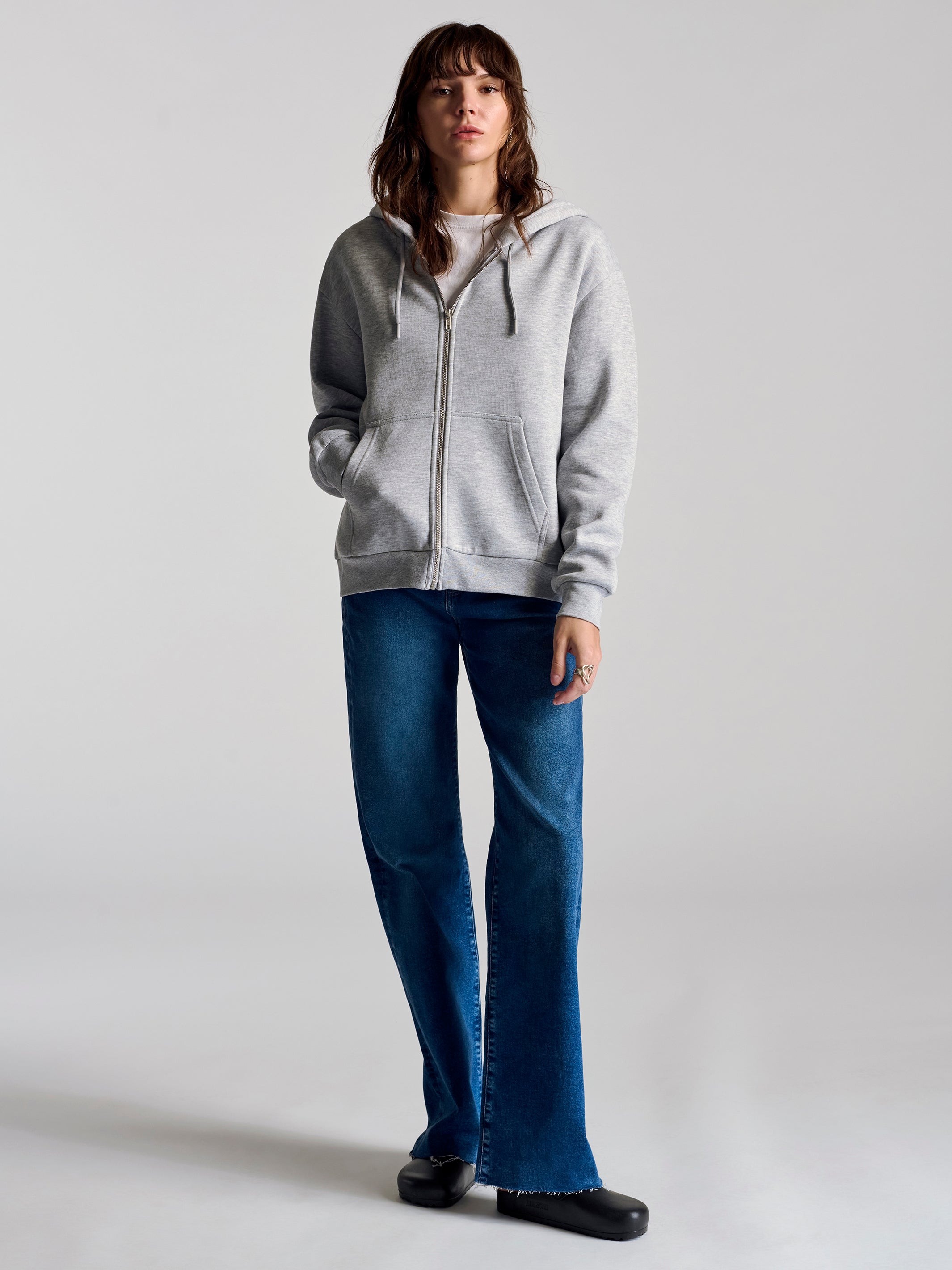 Women's Montrose Zip Up Hooded Sweatshirt In Grey Melange - BROOKLYN INDUSTRIES