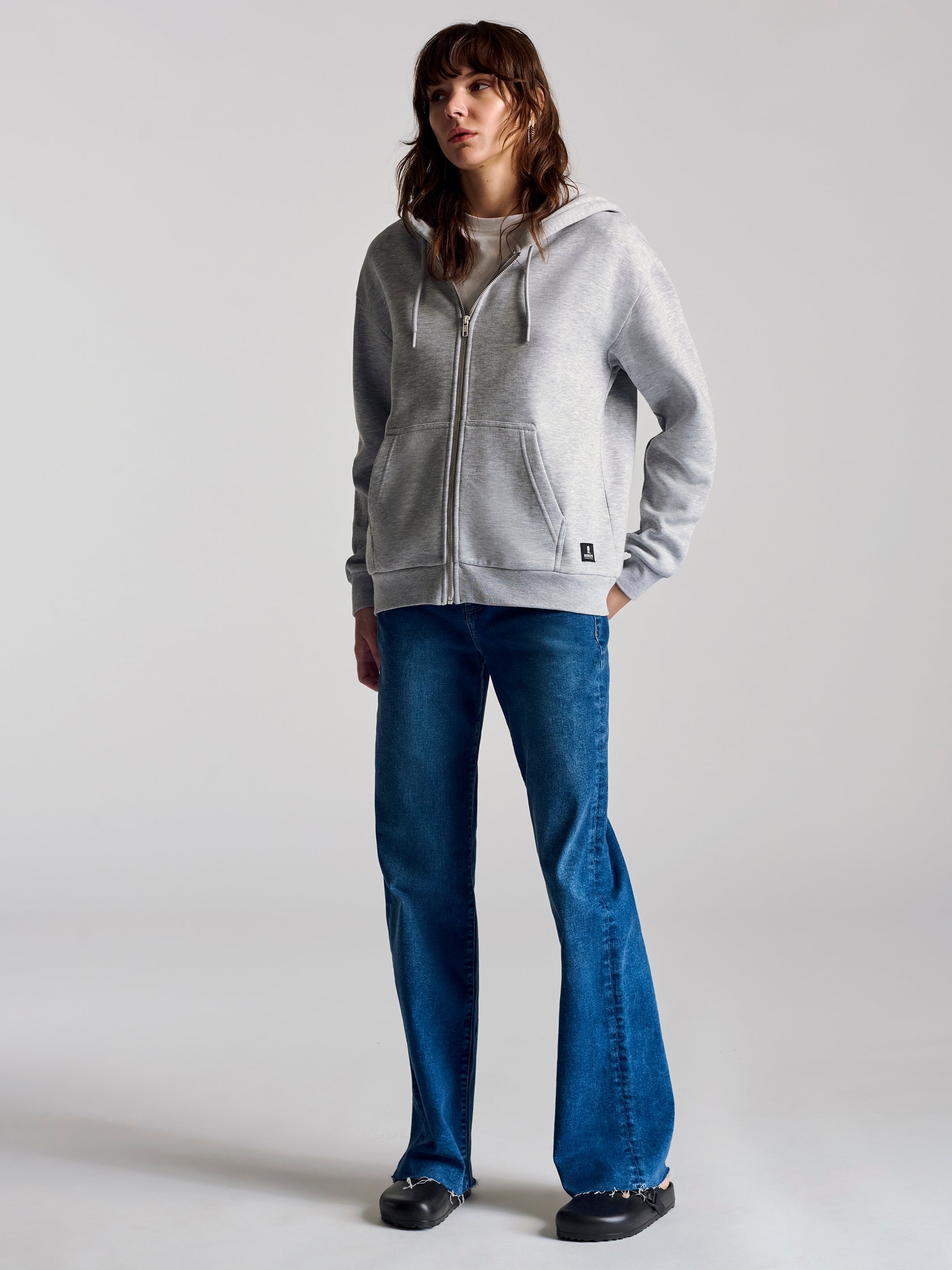 Women's Montrose Zip Up Hooded Sweatshirt In Grey Melange - BROOKLYN INDUSTRIES