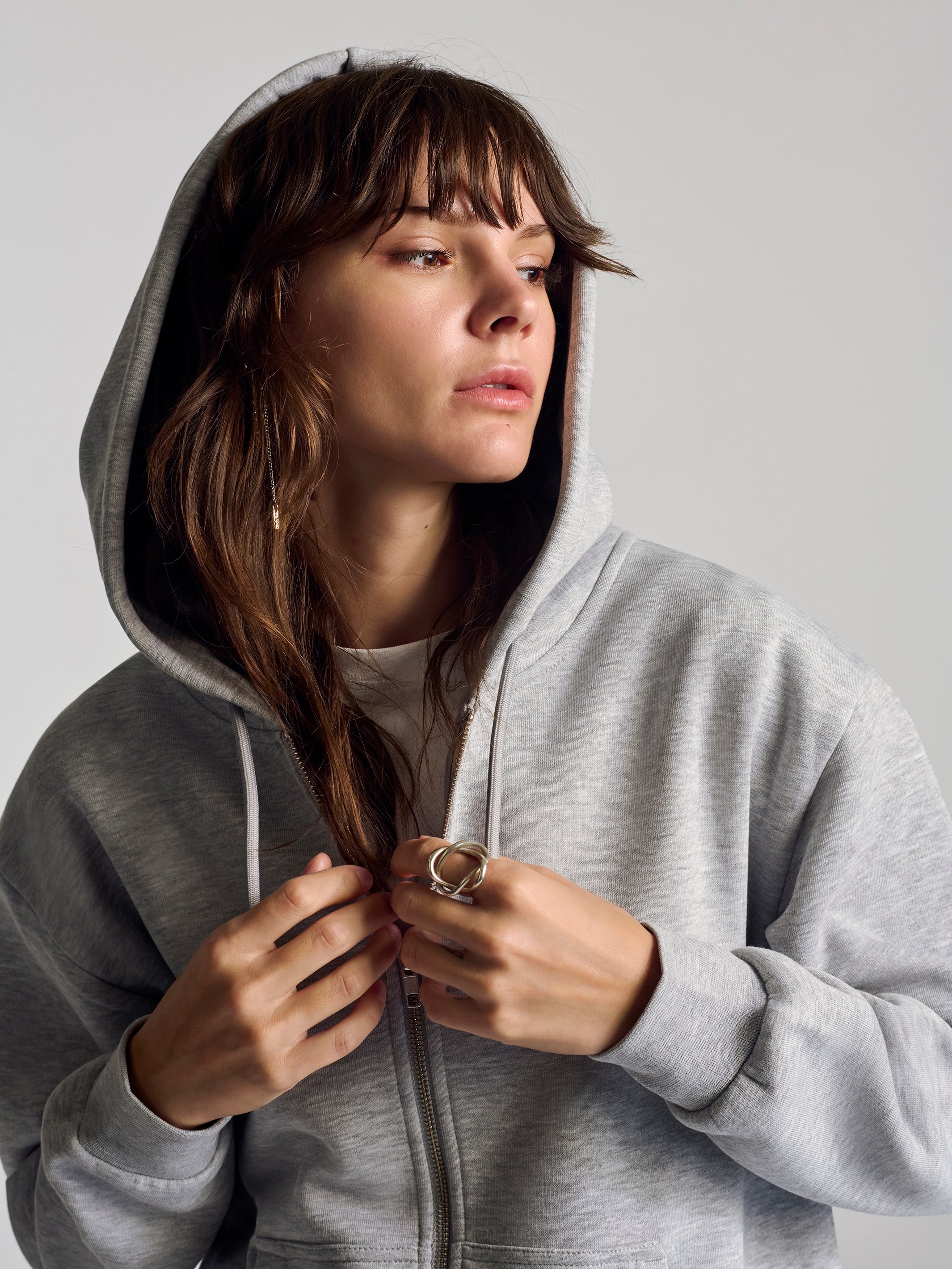 Women's Montrose Zip Up Hooded Sweatshirt In Grey Melange - BROOKLYN INDUSTRIES