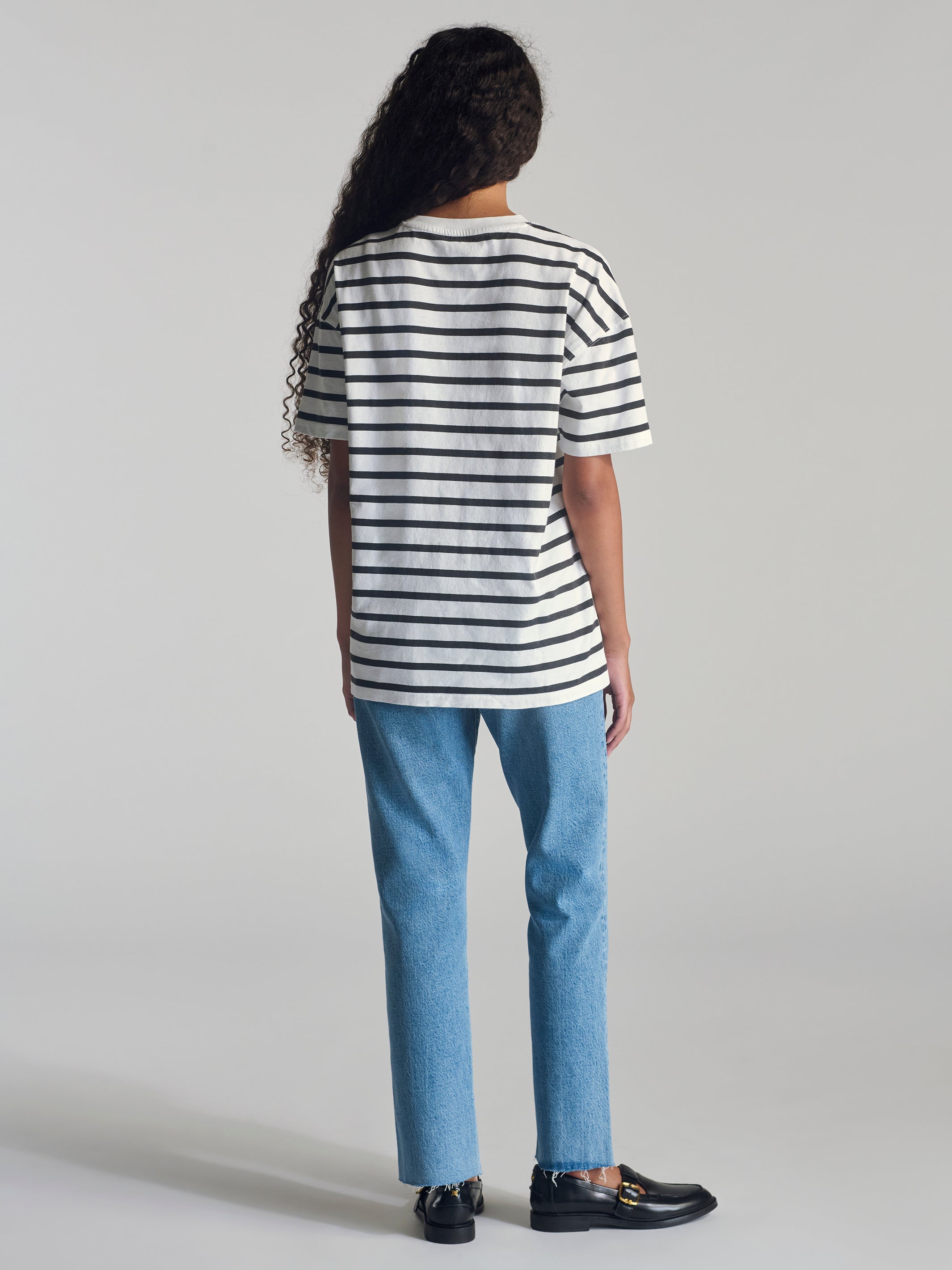 Women's Nassau Crew Neck Stripe T-Shirt In Black Striped - BROOKLYN INDUSTRIES