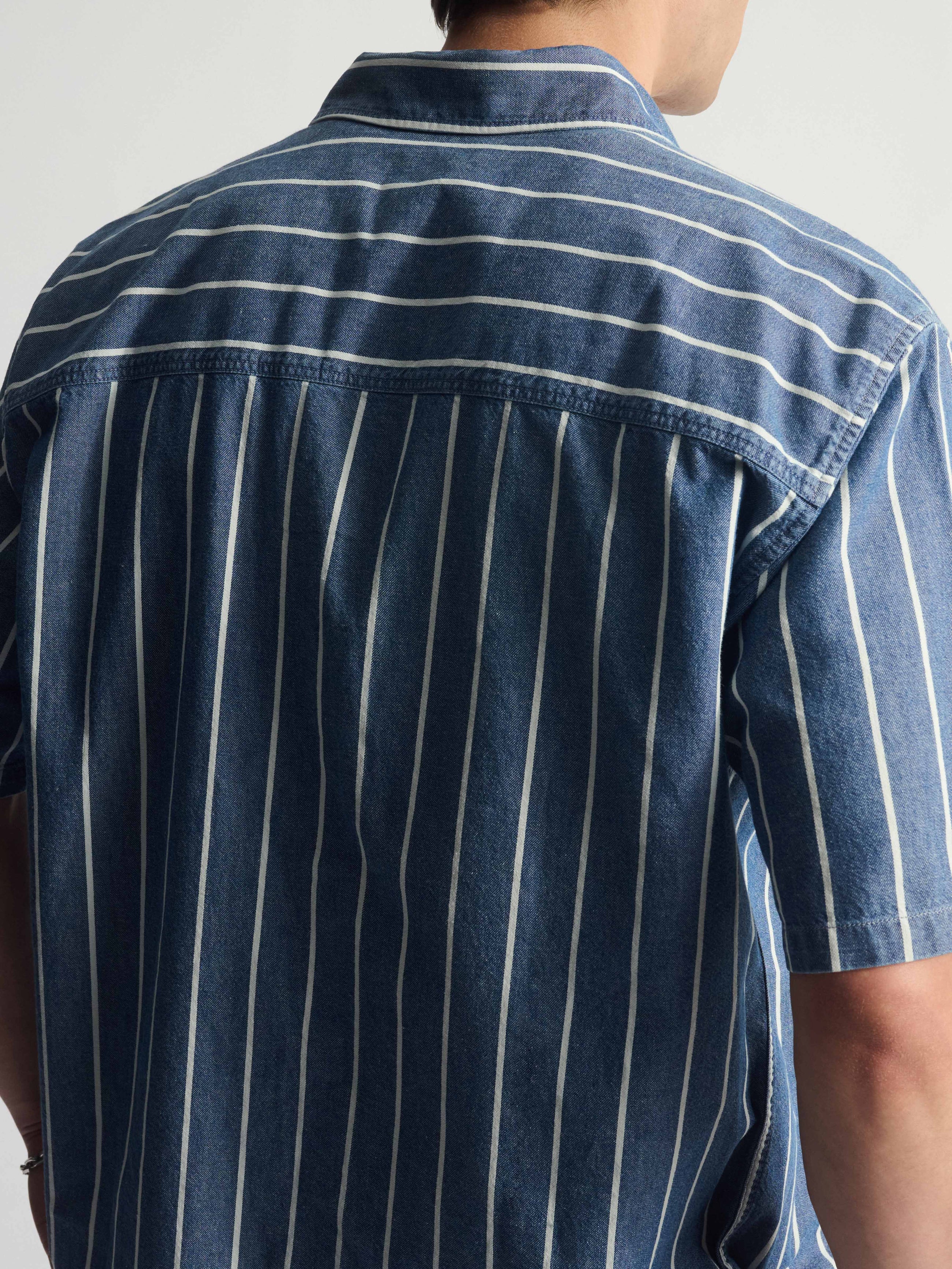 Men's Striped Short Sleeve Shirt In Blue Striped - BROOKLYN INDUSTRIES