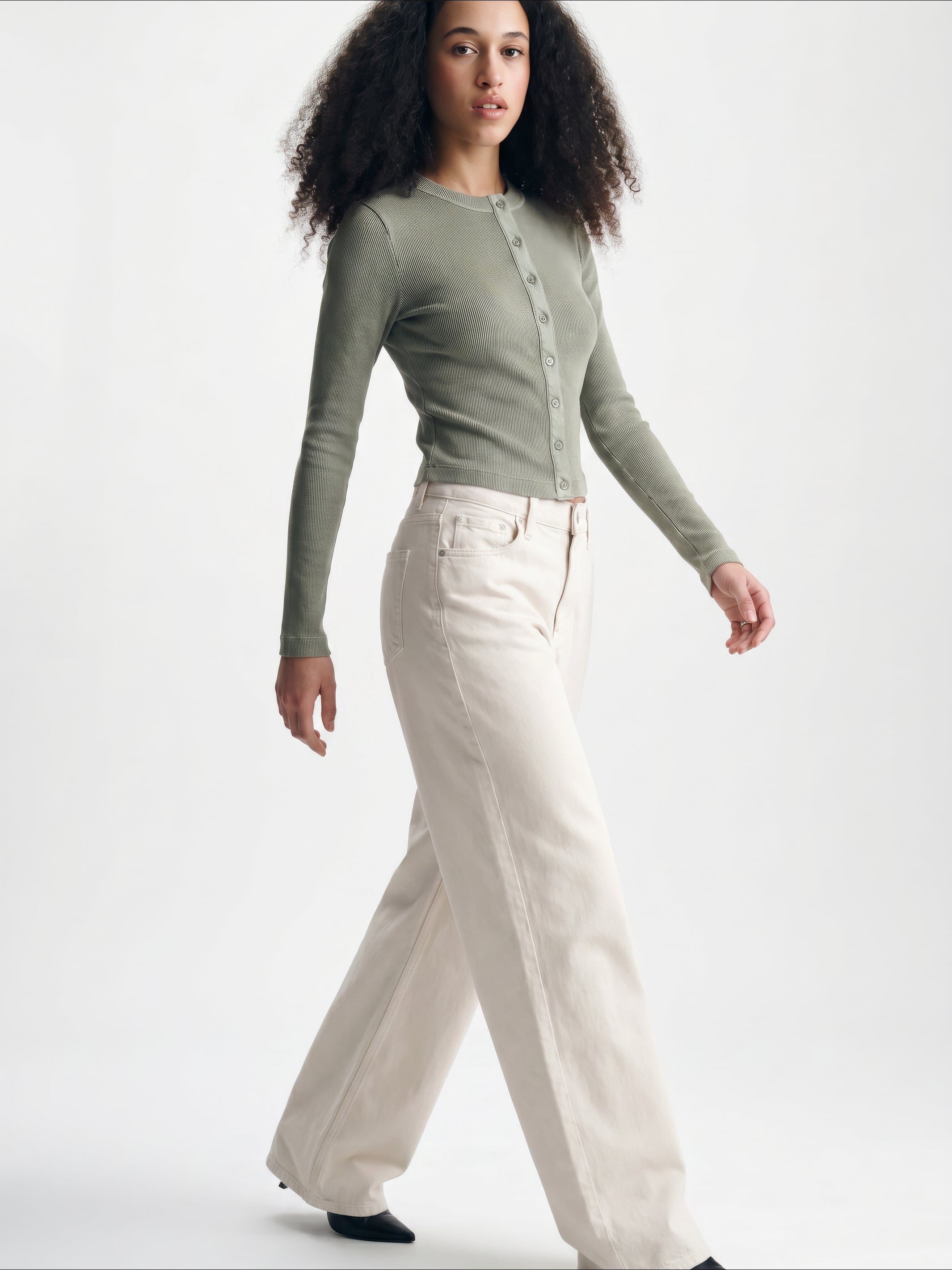 Women's Ribbed Button-Up T-Shirt in Shadow - BROOKLYN INDUSTRIES