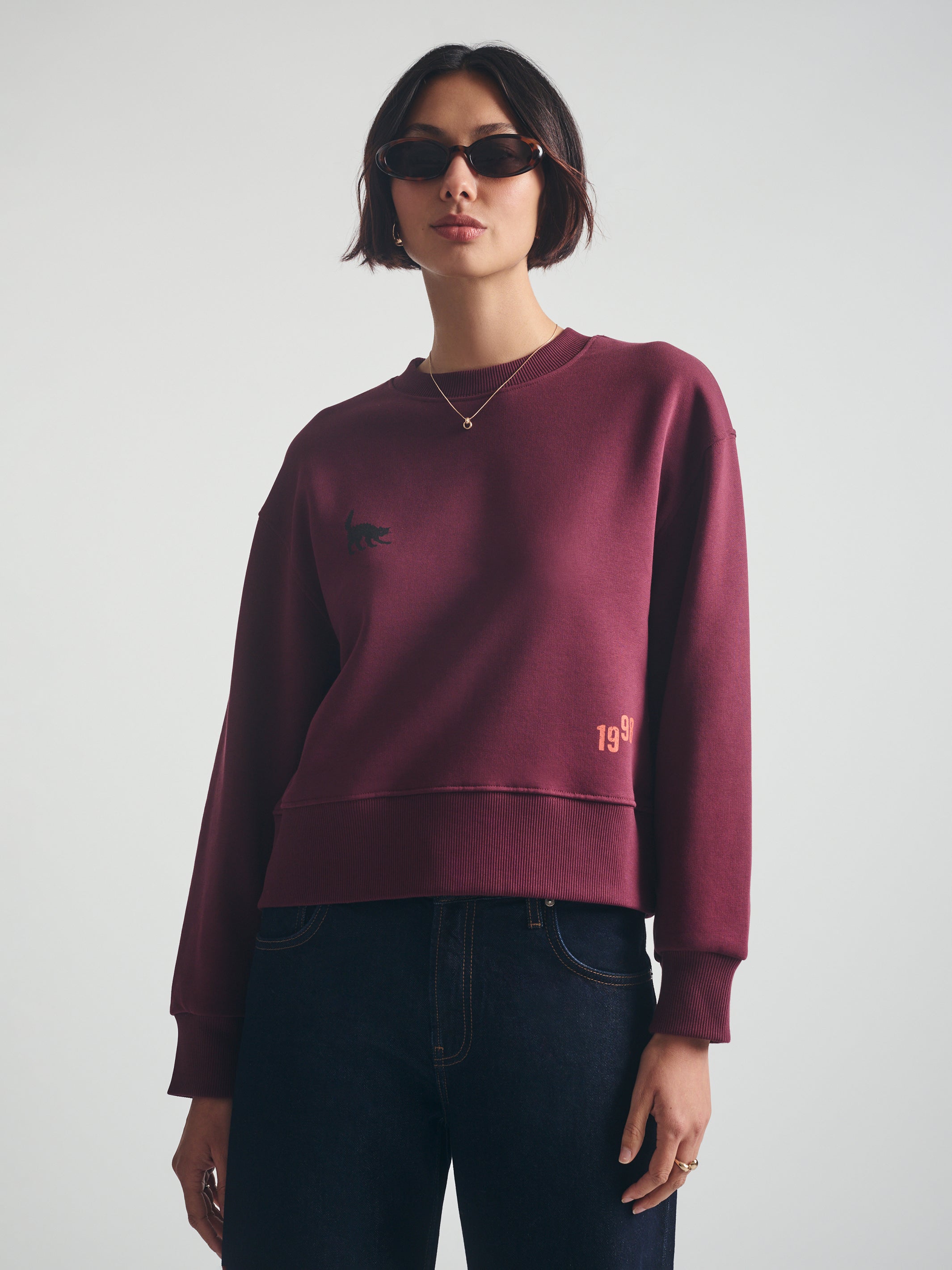 Women's Brooklyn Cat Sweatshirt in Windsor Wine - BROOKLYN INDUSTRIES
