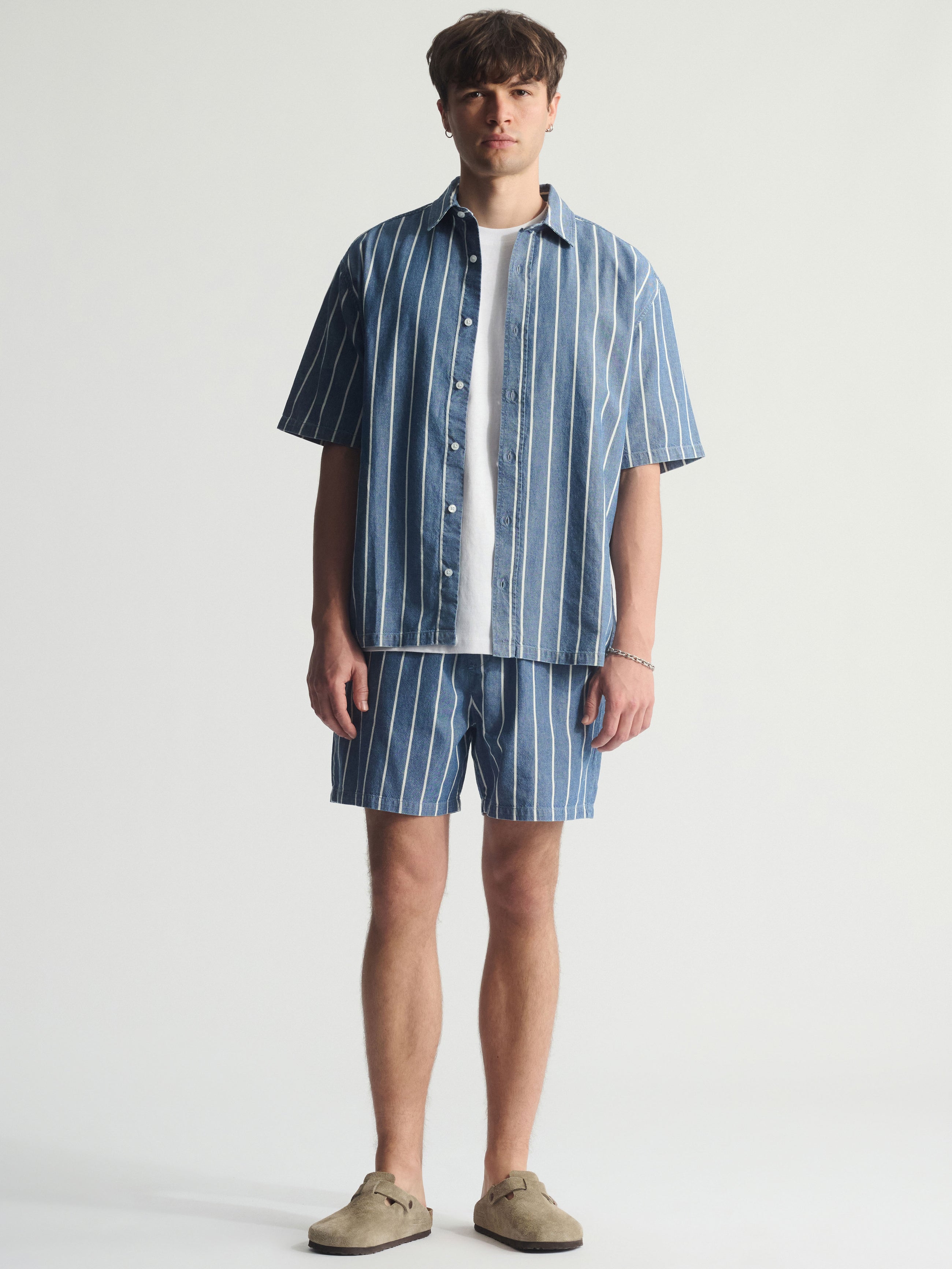 Men's Striped Short Sleeve Shirt In Blue Striped - BROOKLYN INDUSTRIES