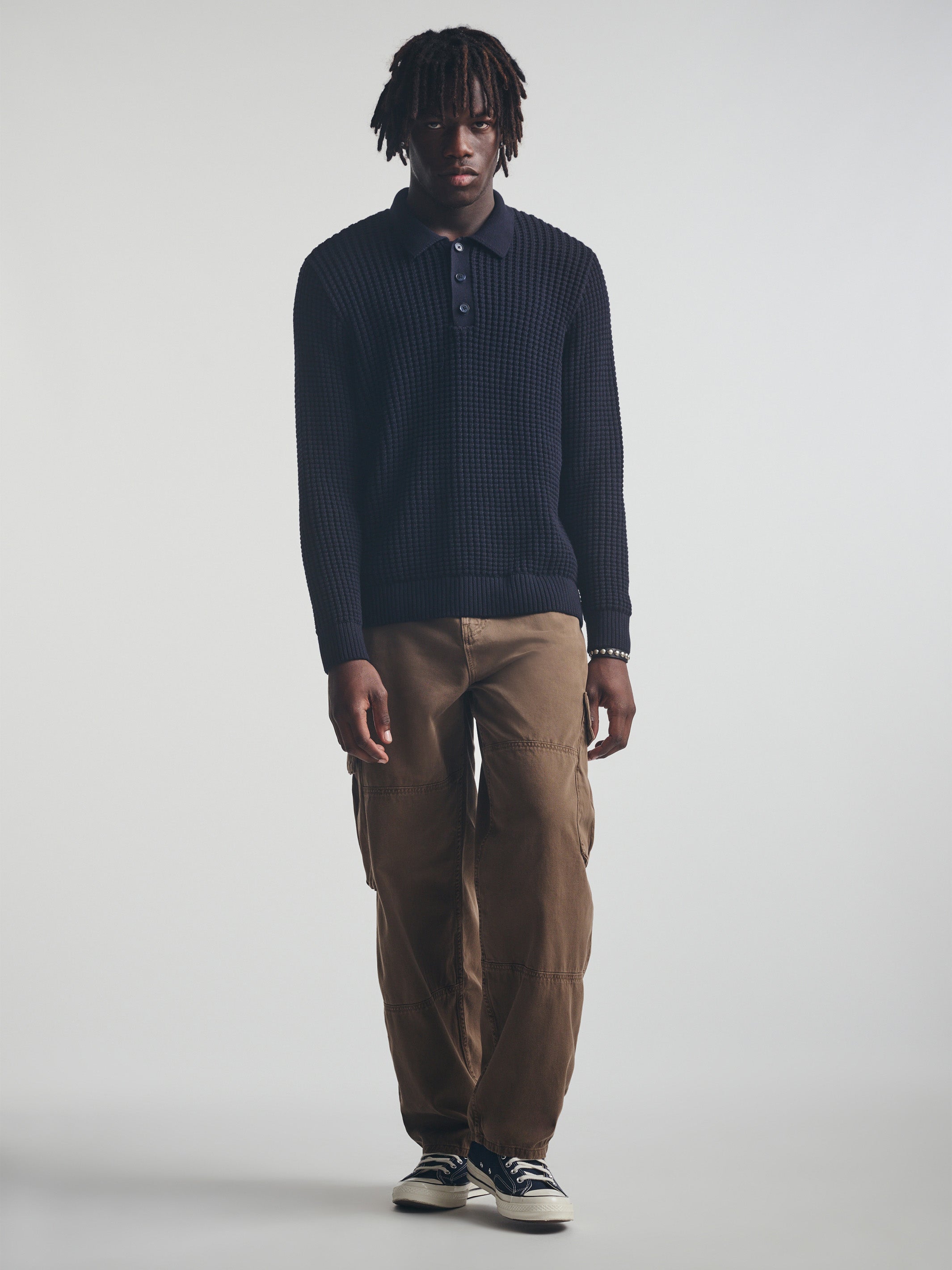 Men's Polo Sweater in Total Eclipse - BROOKLYN INDUSTRIES
