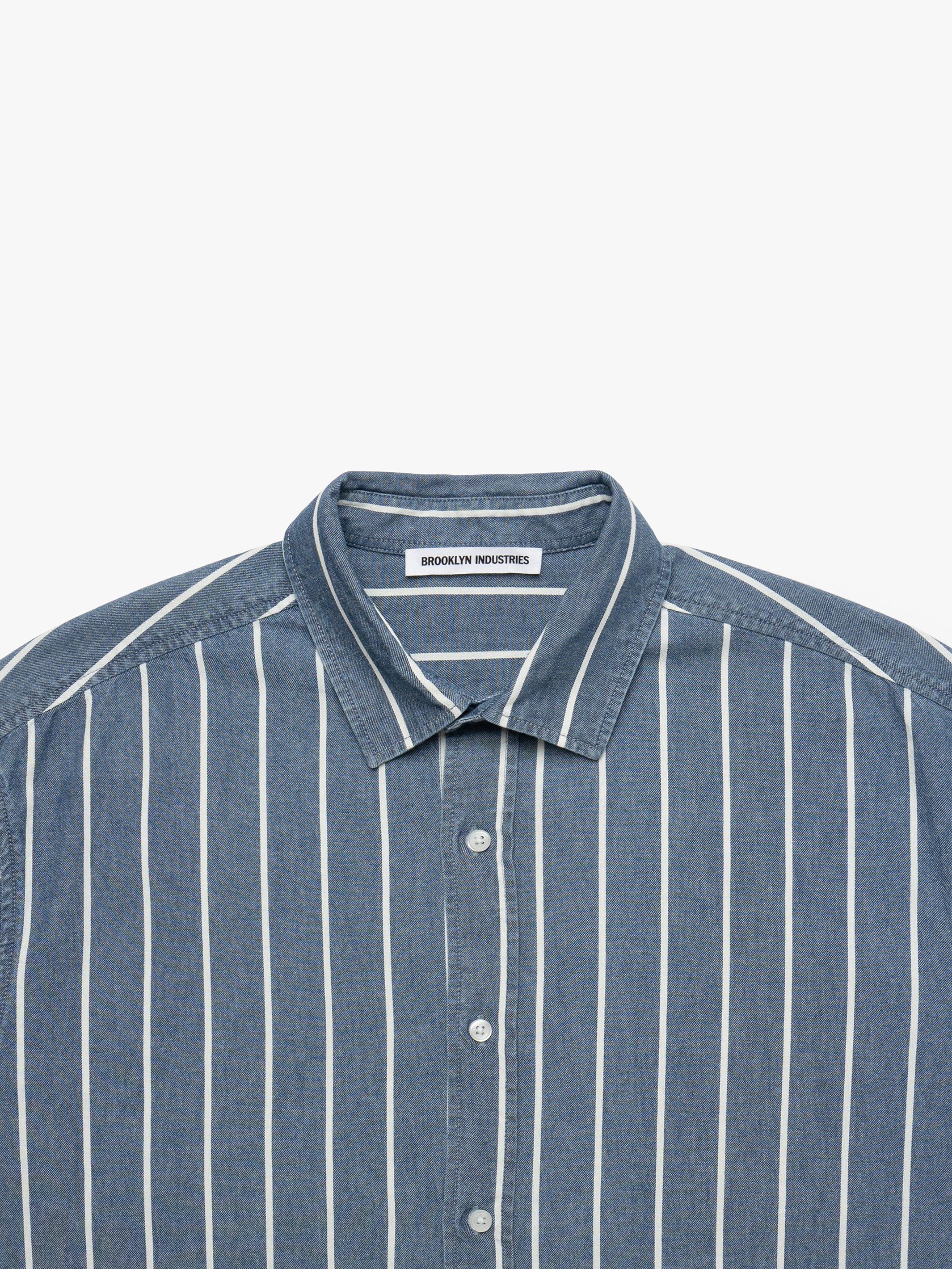 Men's Striped Short Sleeve Shirt In Blue Striped - BROOKLYN INDUSTRIES