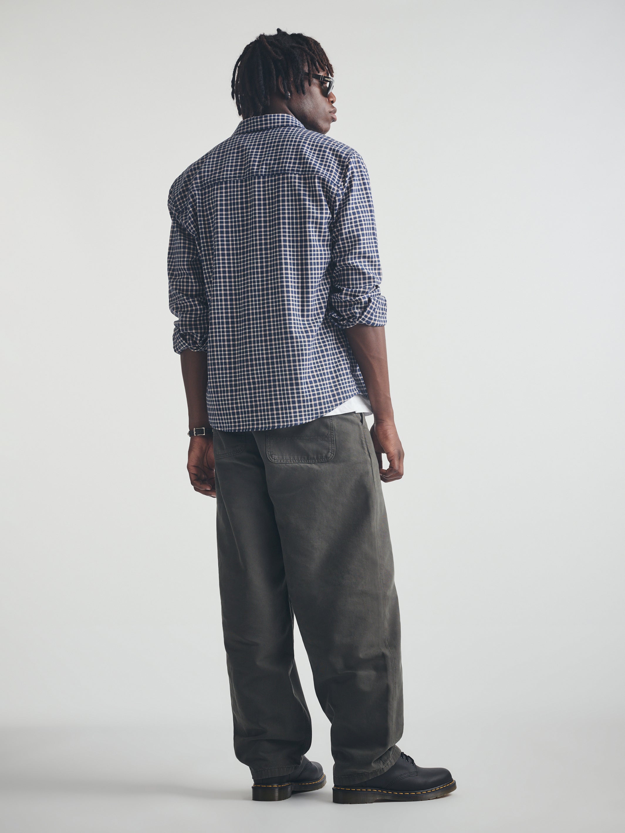 Men's Brooklyn Long Sleeve Plaid Shirt in Navy Check - BROOKLYN INDUSTRIES