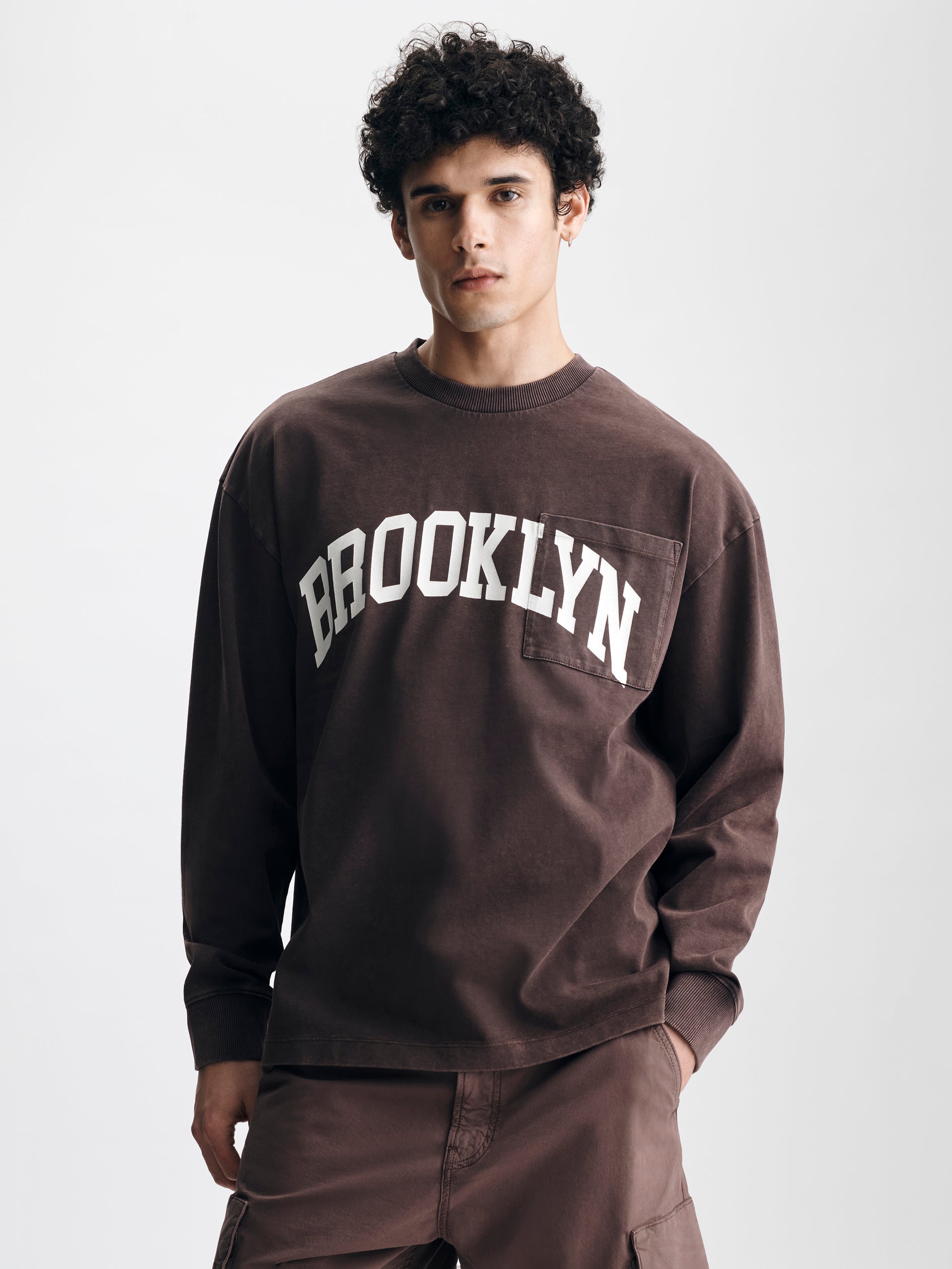 Men's Brooklyn Long Sleeve Pocket T-Shirt in French Roast - BROOKLYN INDUSTRIES