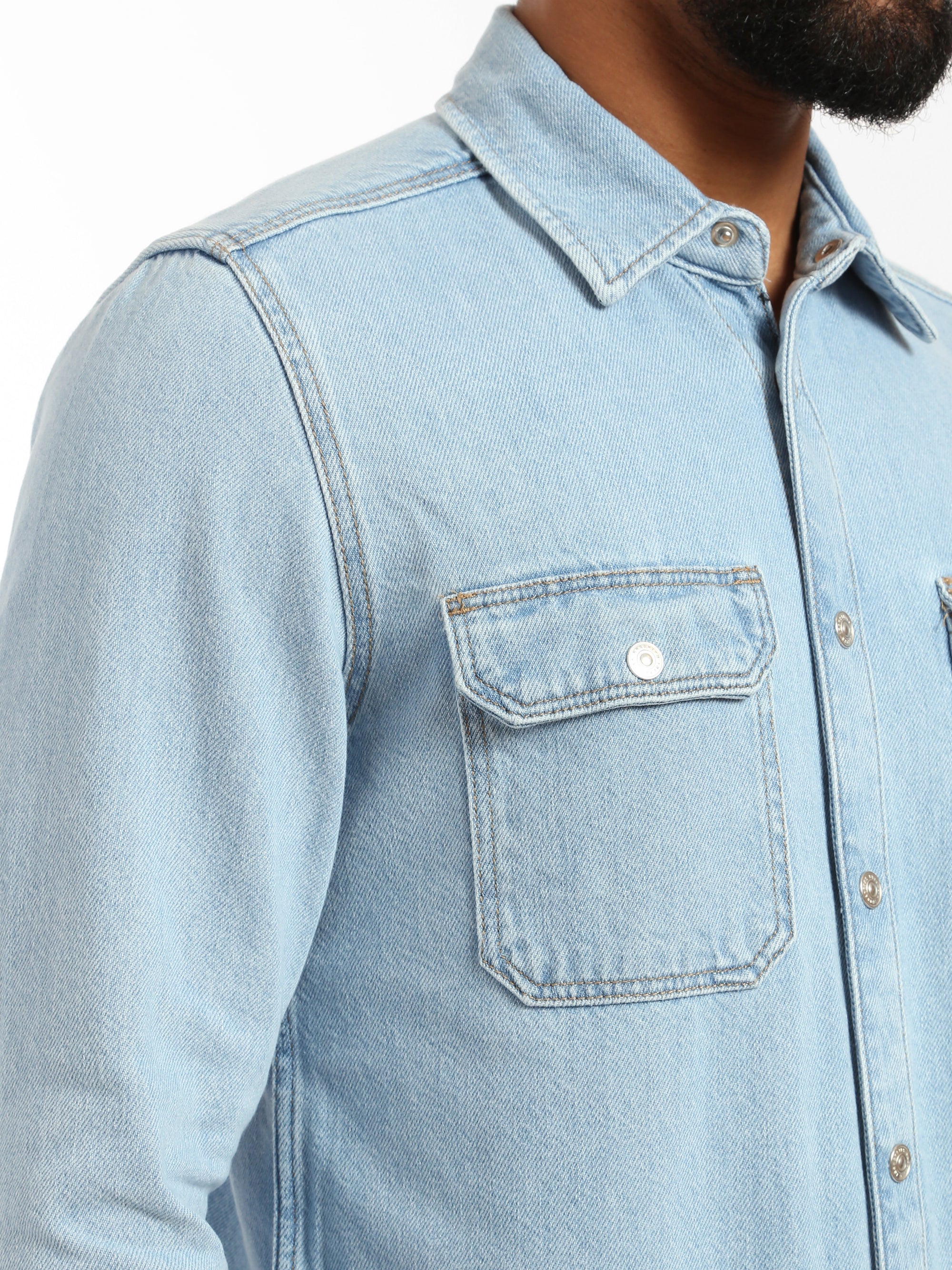 North Denim Shirt in Bleached Denim - BROOKLYN INDUSTRIES