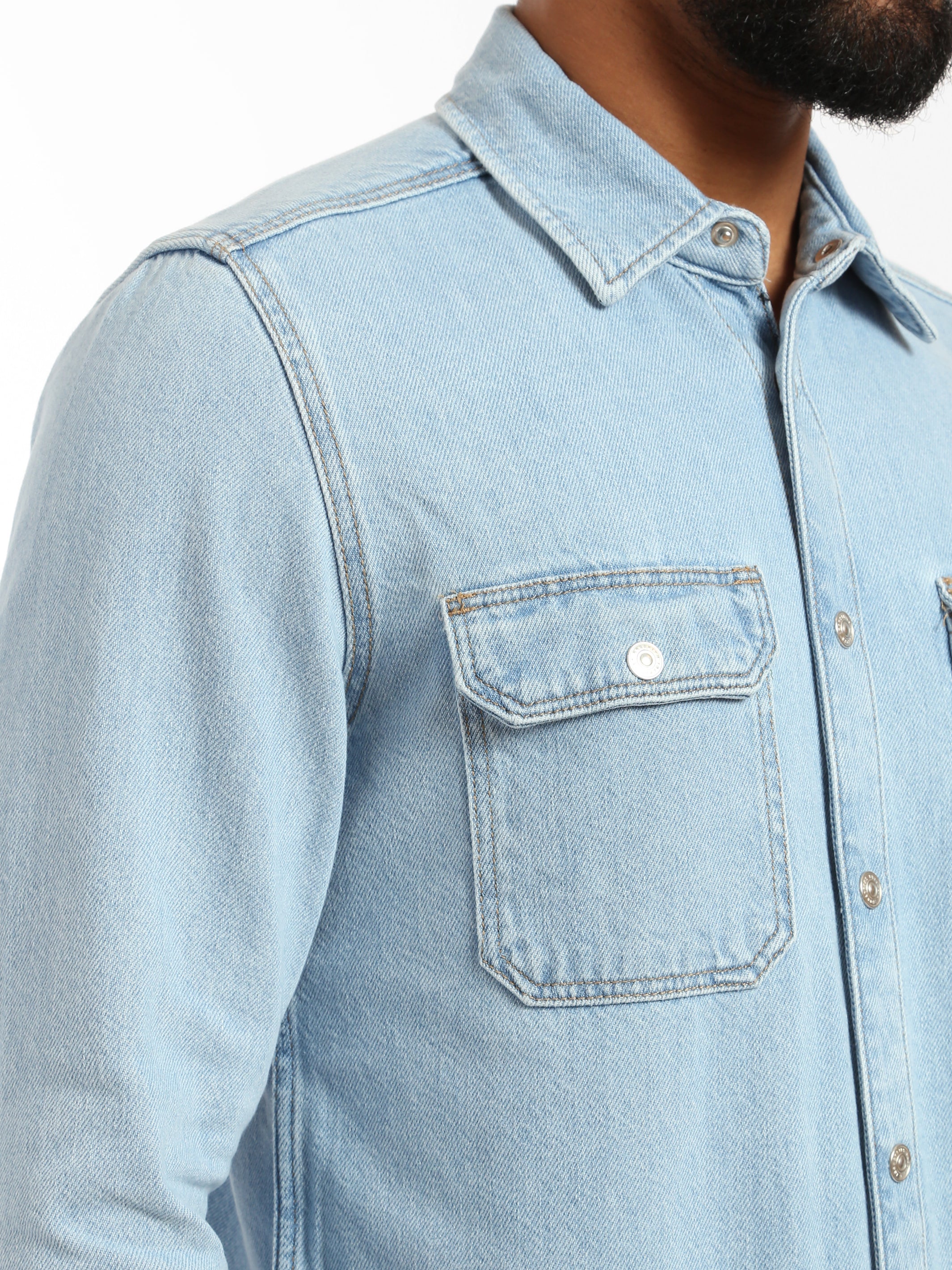 North Denim Shirt in Bleached Denim - BROOKLYN INDUSTRIES