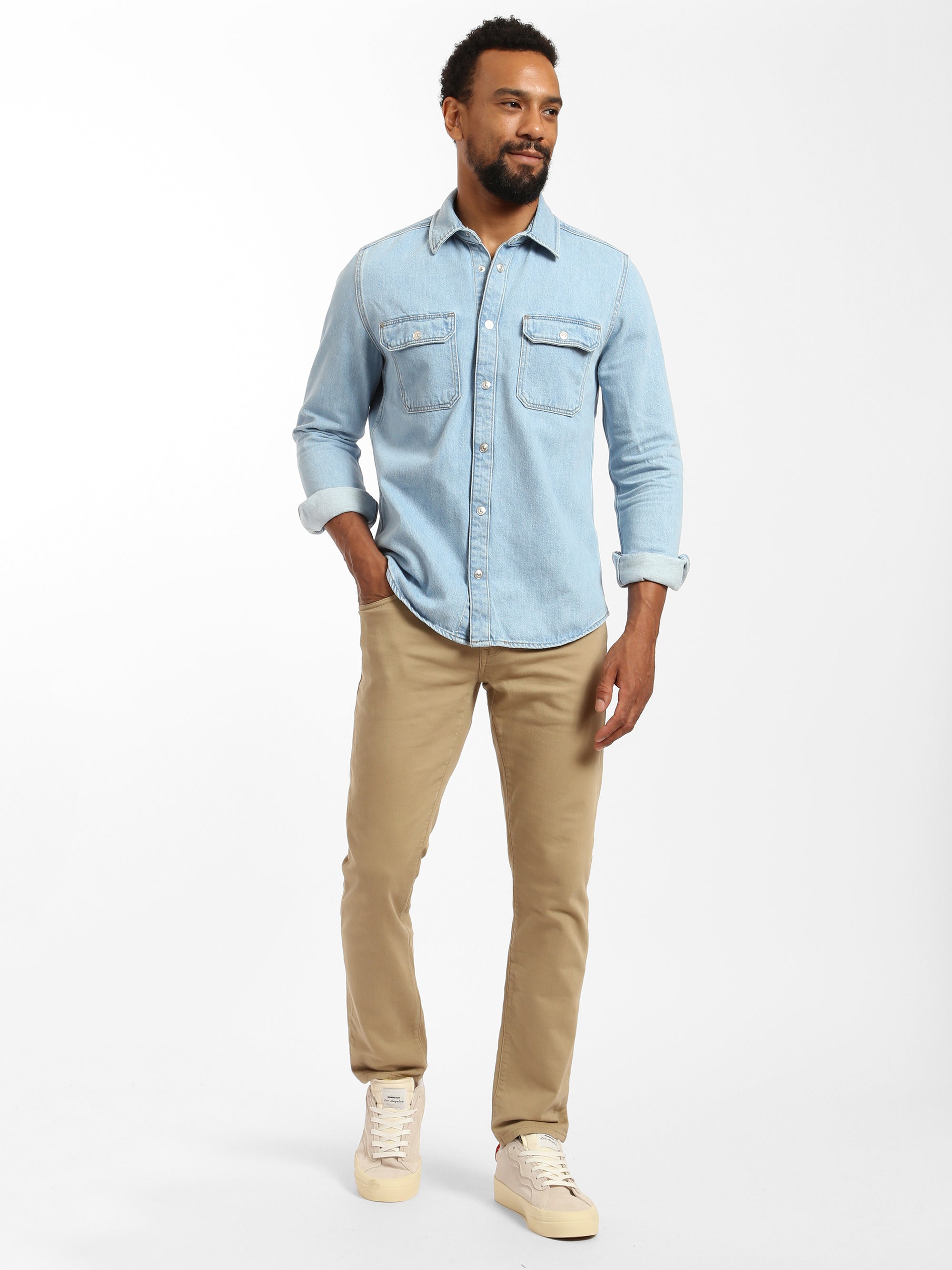 North Denim Shirt in Bleached Denim - BROOKLYN INDUSTRIES