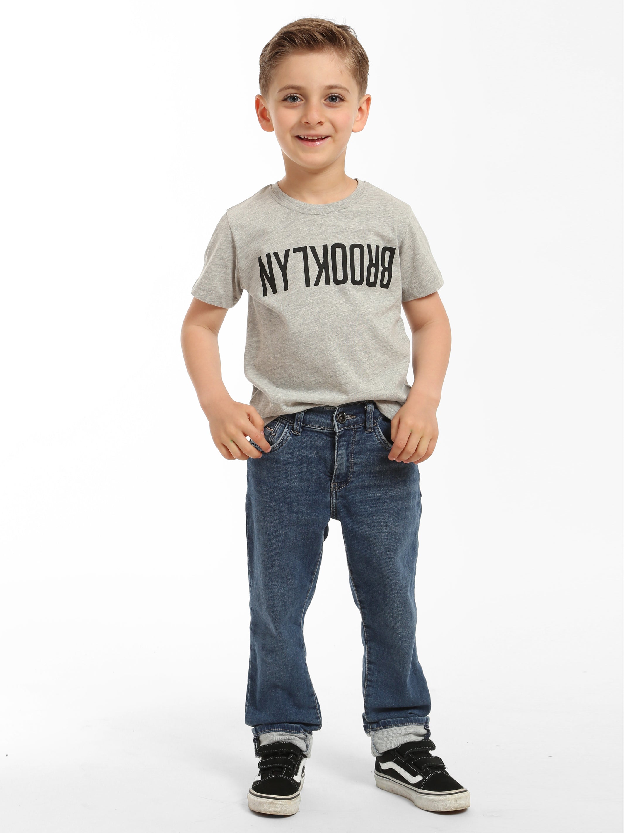 Boy's Reversed Brooklyn T-Shirt in Grey Melange - BROOKLYN INDUSTRIES