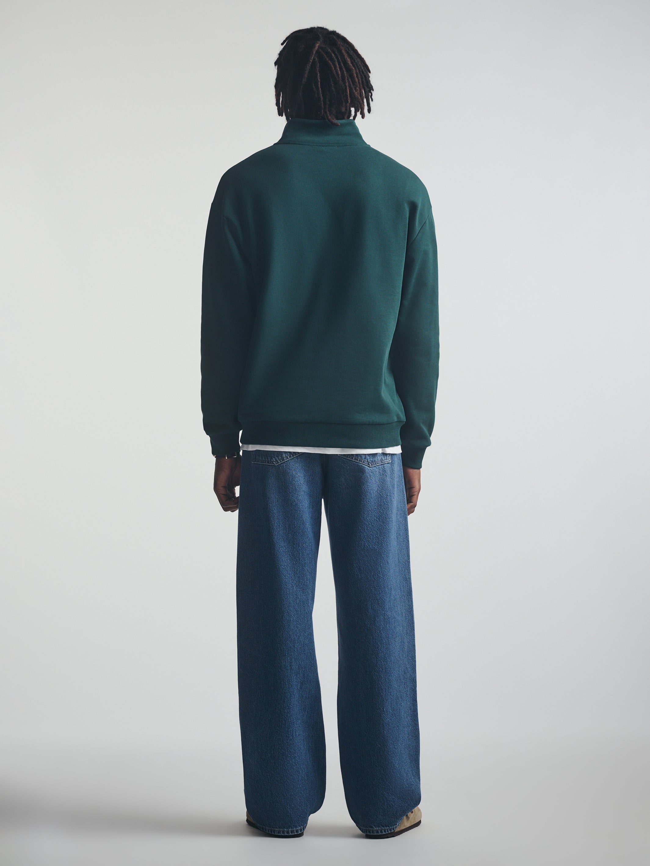 Men's Brooklyn Half Zip Campus Sweatshirt in Ponderosa Pine - BROOKLYN INDUSTRIES