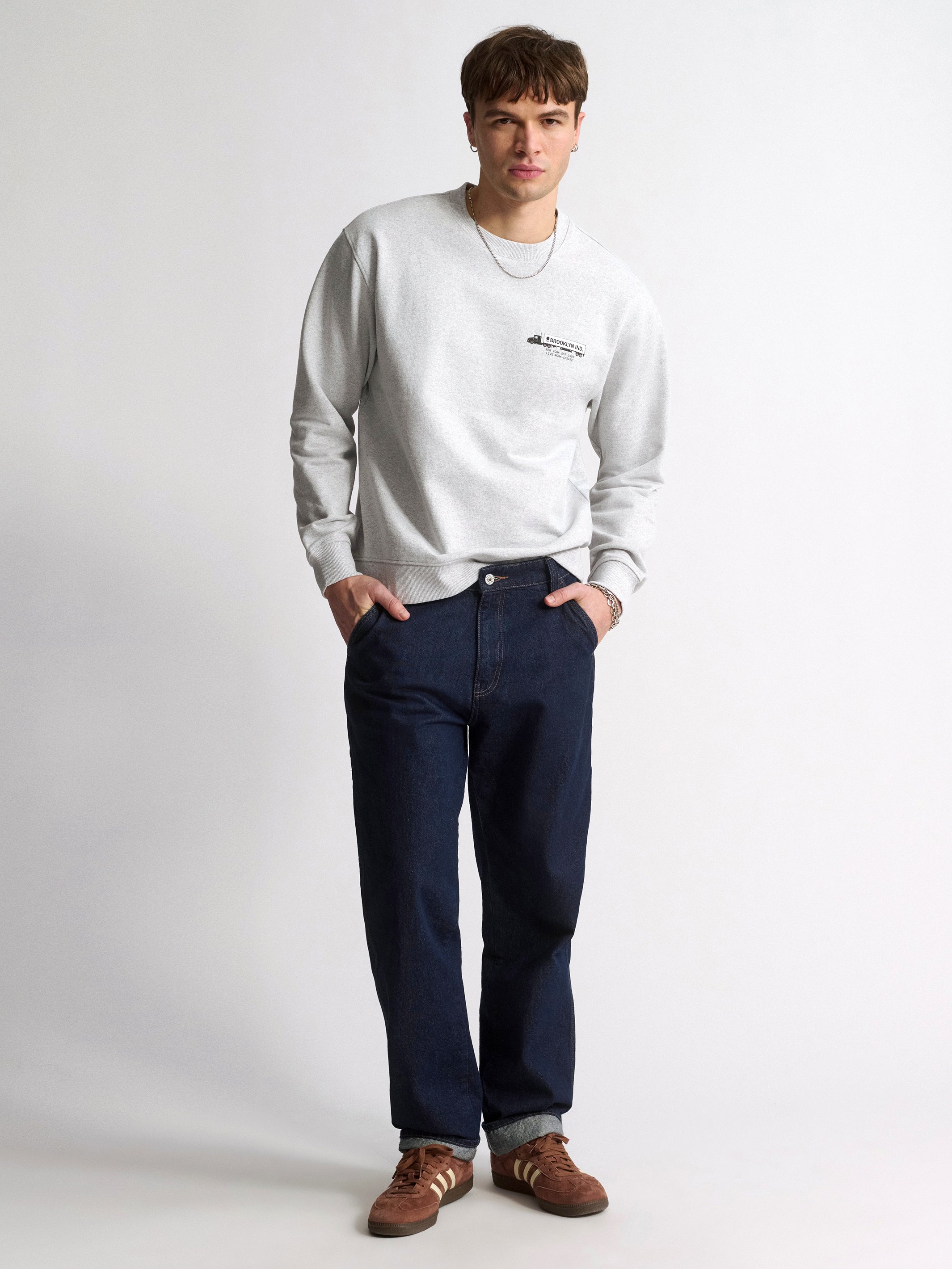 Men's Brooklyn Industries Crew Neck Sweatshirt In Light Grey Melange - BROOKLYN INDUSTRIES