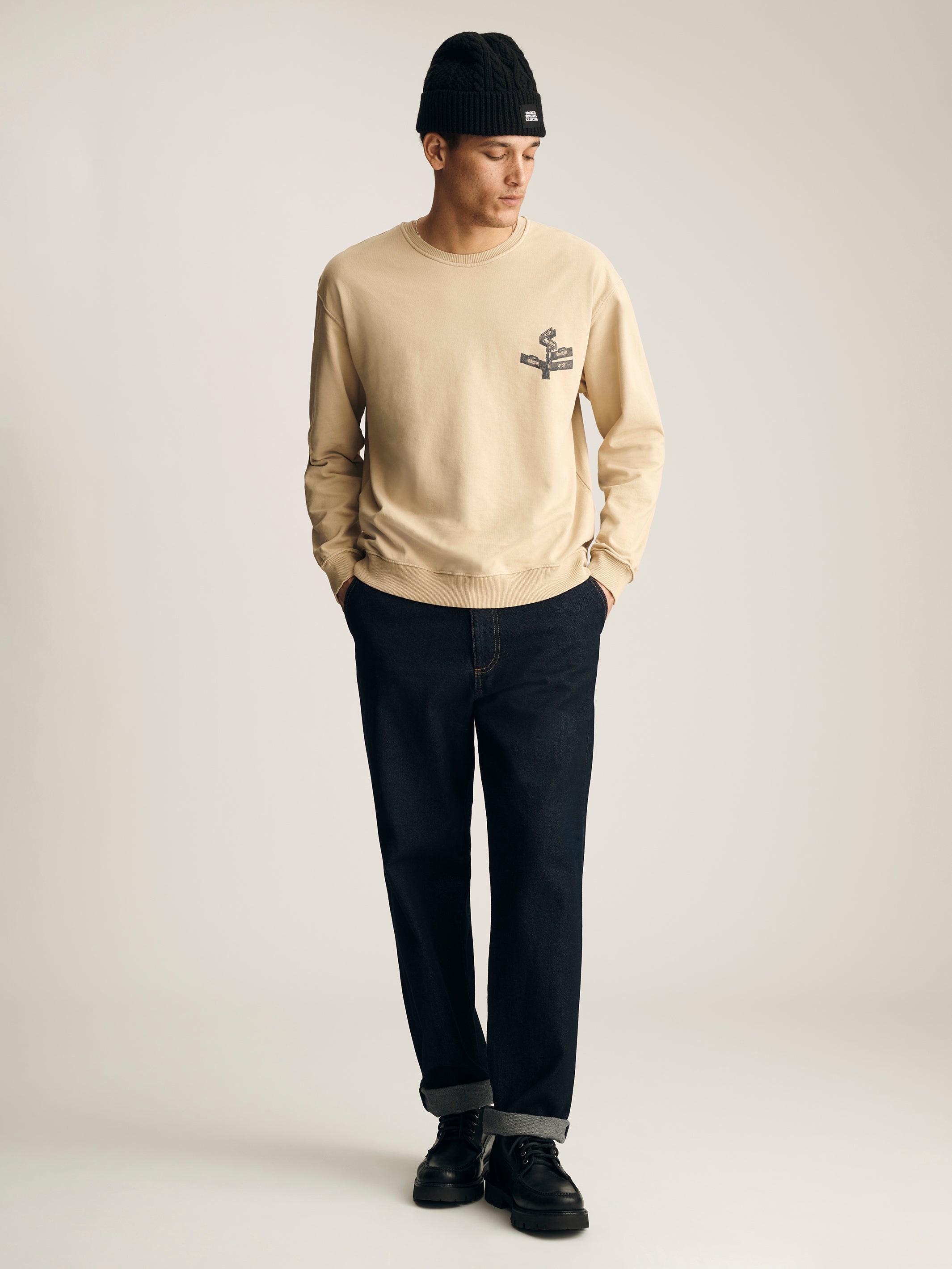 Men's Brooklyn Street Sign Sweatshirt in Irish Cream - BROOKLYN INDUSTRIES