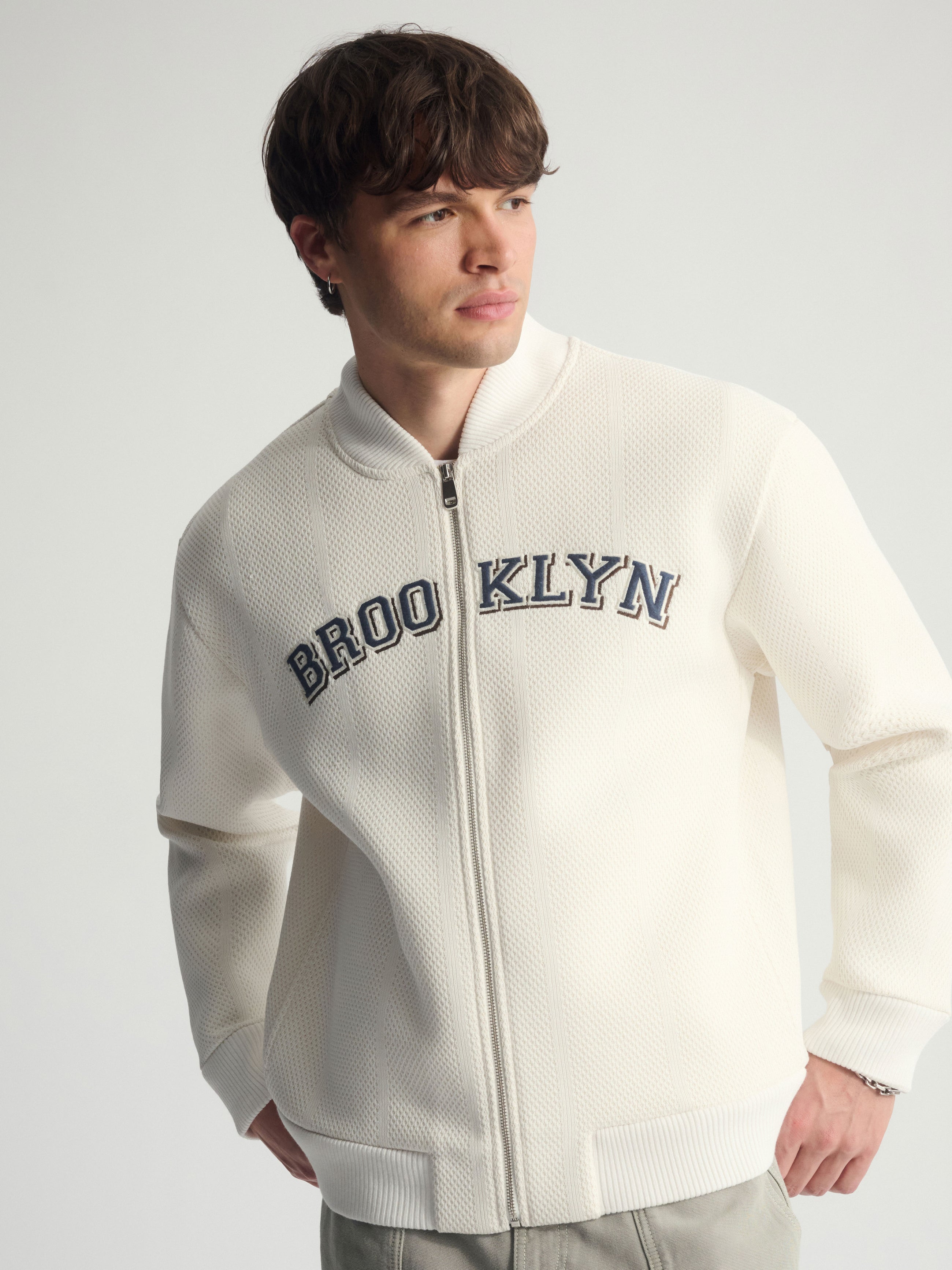 Men's Brooklyn Zip-Up Sweatshirt In Antique White - BROOKLYN INDUSTRIES
