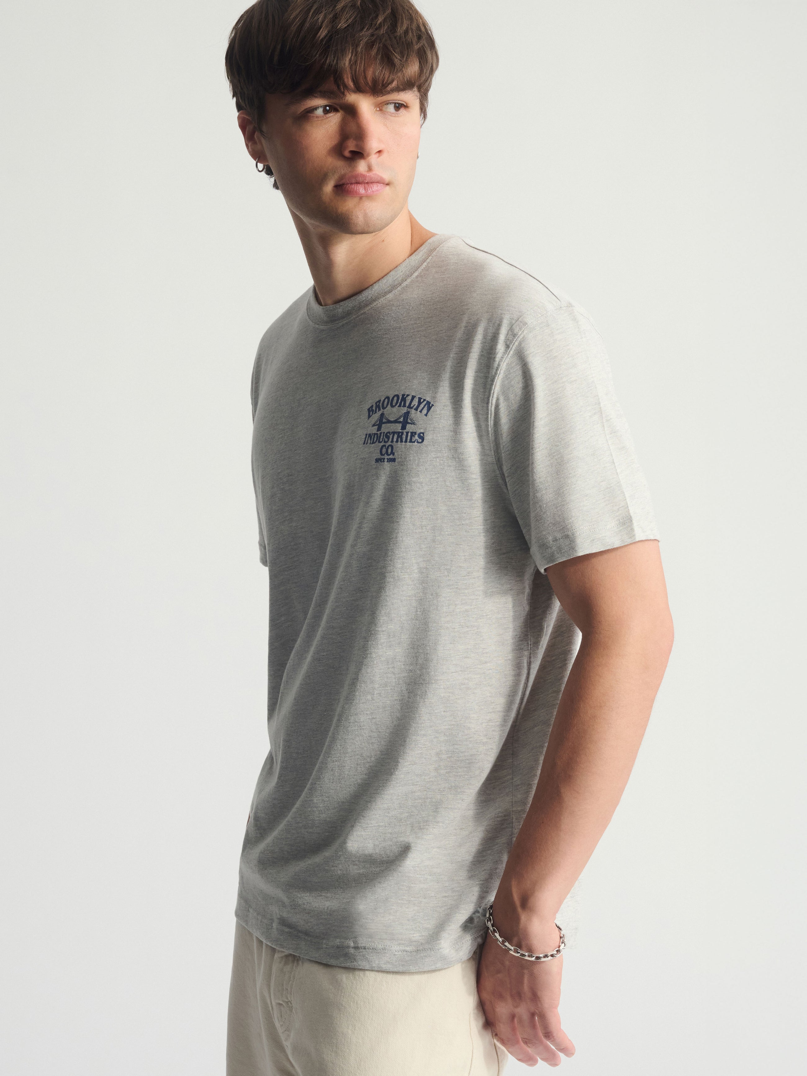 Men's Vintage Brooklyn Graphic T-Shirt In Light Grey Melange - BROOKLYN INDUSTRIES