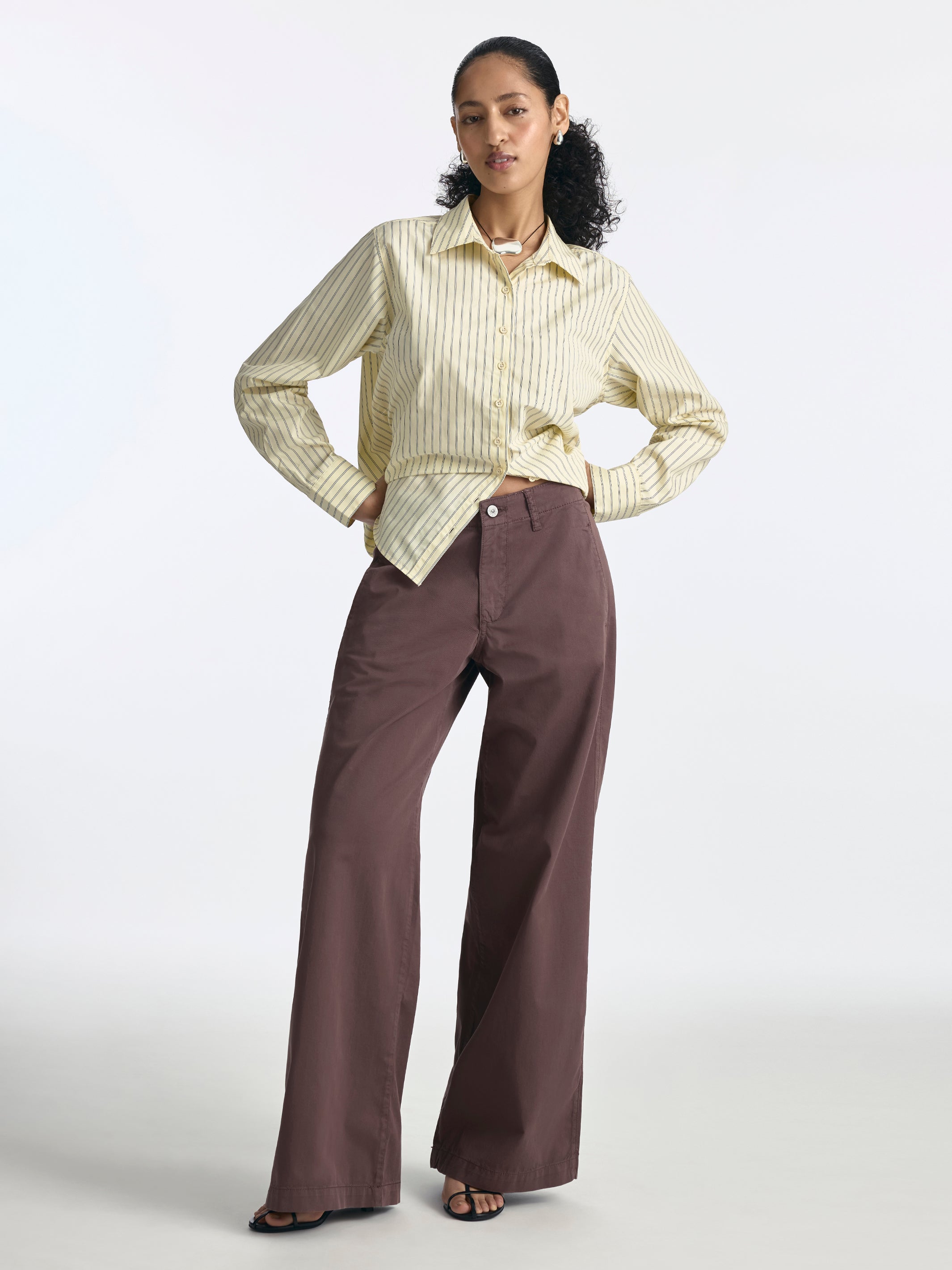 Women's Lorimer Wide Leg Chino Pants in French Roast Colored Papertouch - BROOKLYN INDUSTRIES