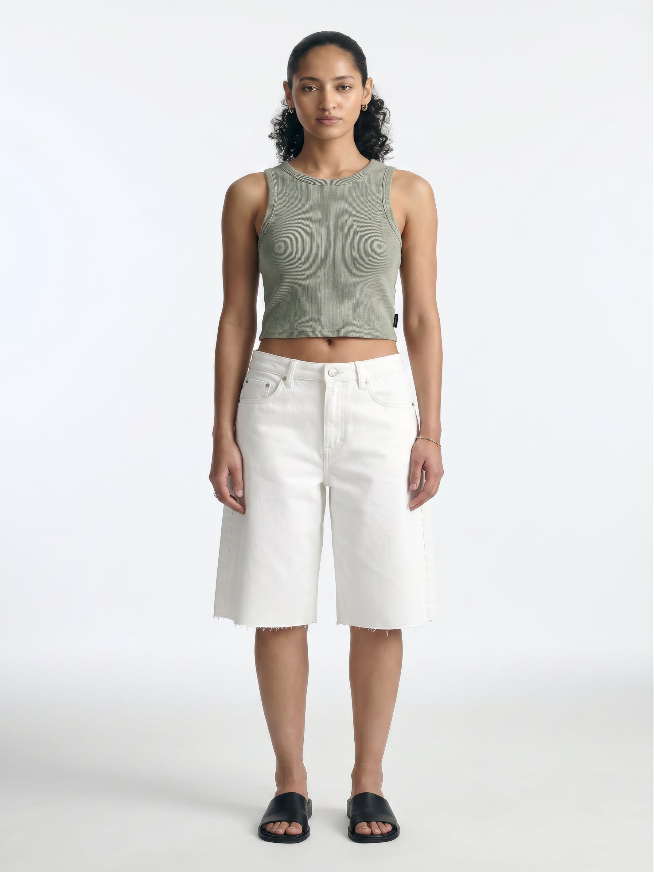 Women's Ribbed Cropped Tank Top in Shadow - BROOKLYN INDUSTRIES