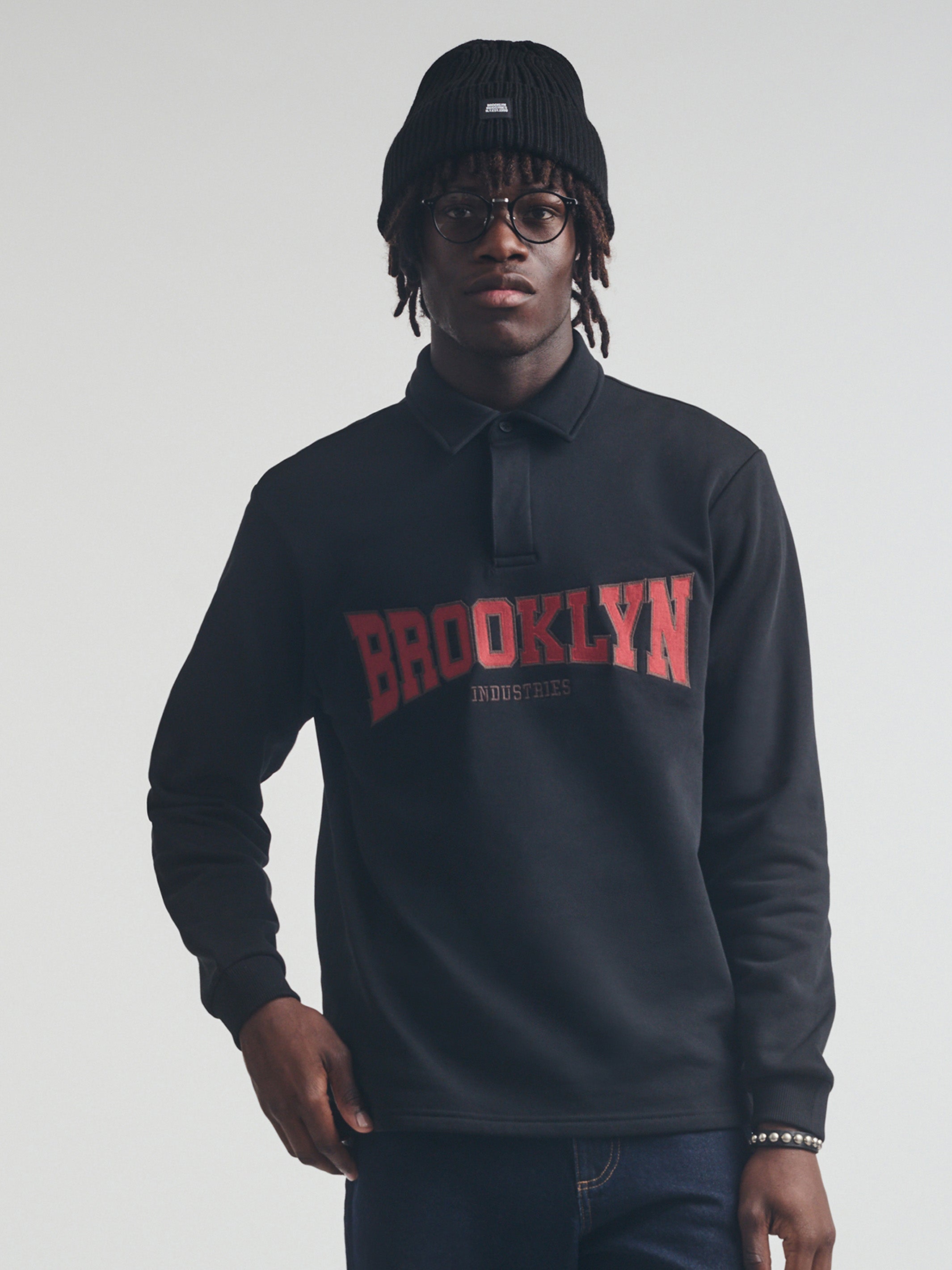 Men's Brooklyn Polo Sweatshirt in Black - BROOKLYN INDUSTRIES