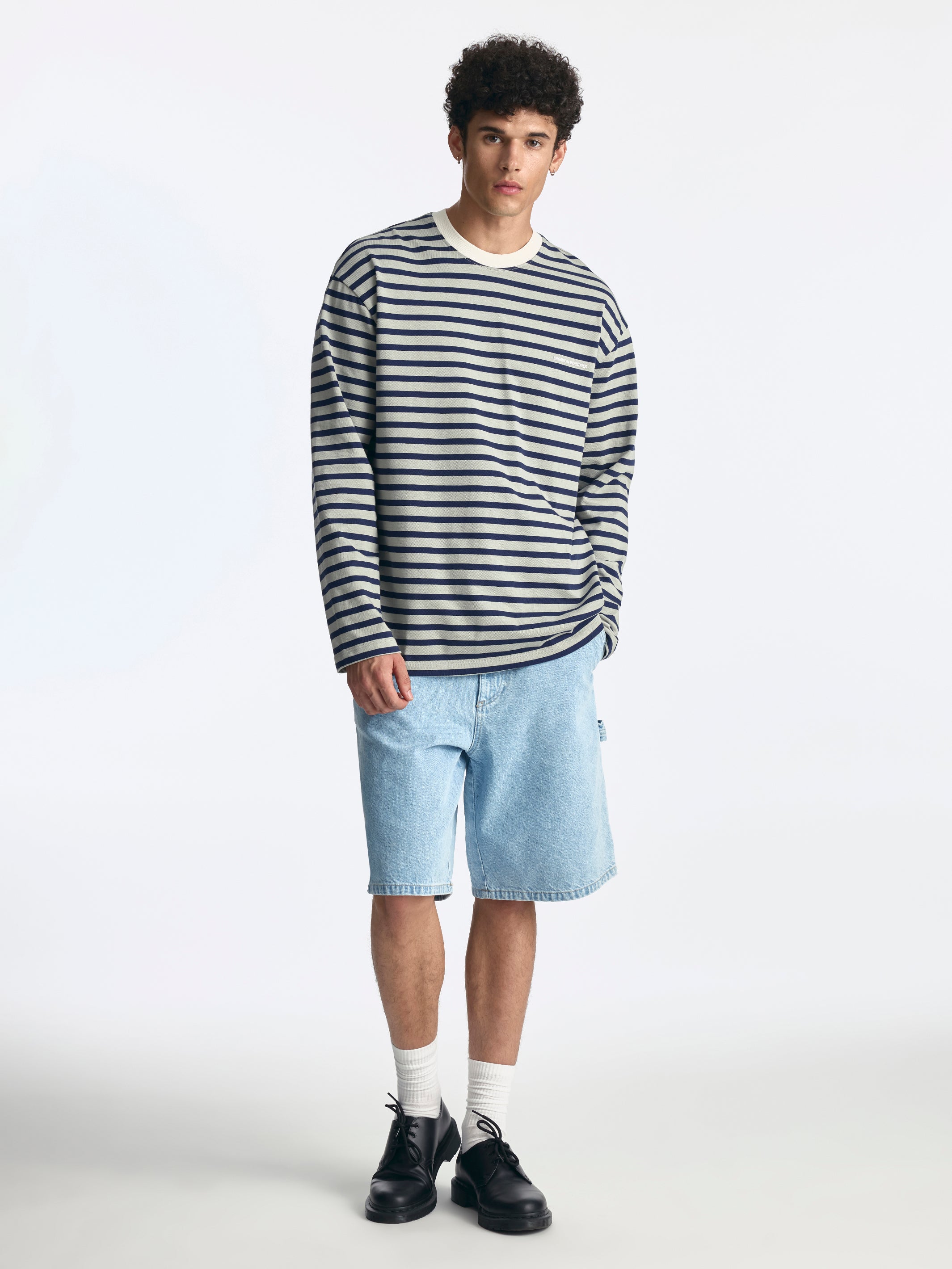 Men's Logo Long Sleeve Striped T-Shirt in Navy Stripe - BROOKLYN INDUSTRIES