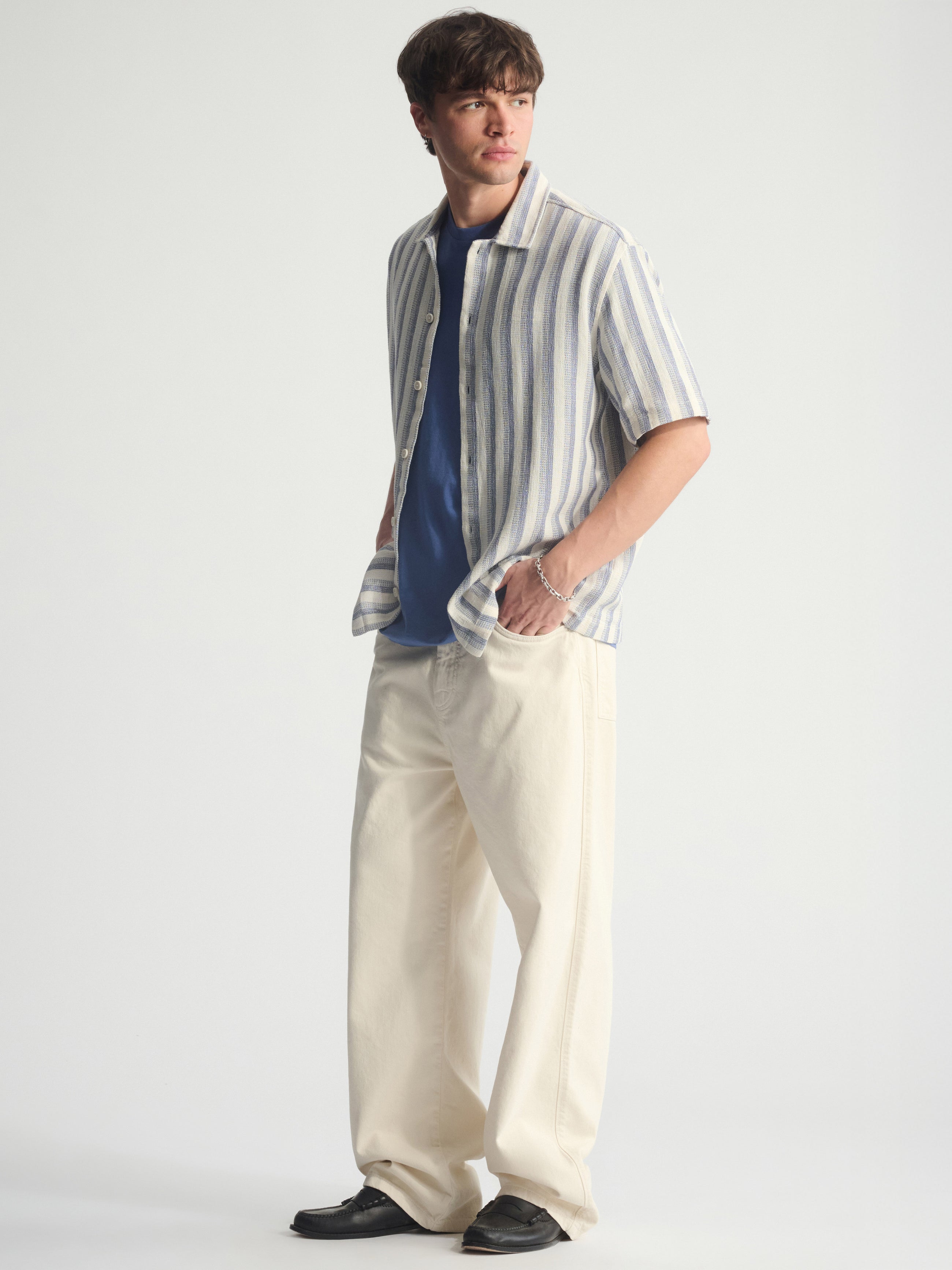 Men's Striped Short Sleeve Shirt In Turtledove - BROOKLYN INDUSTRIES