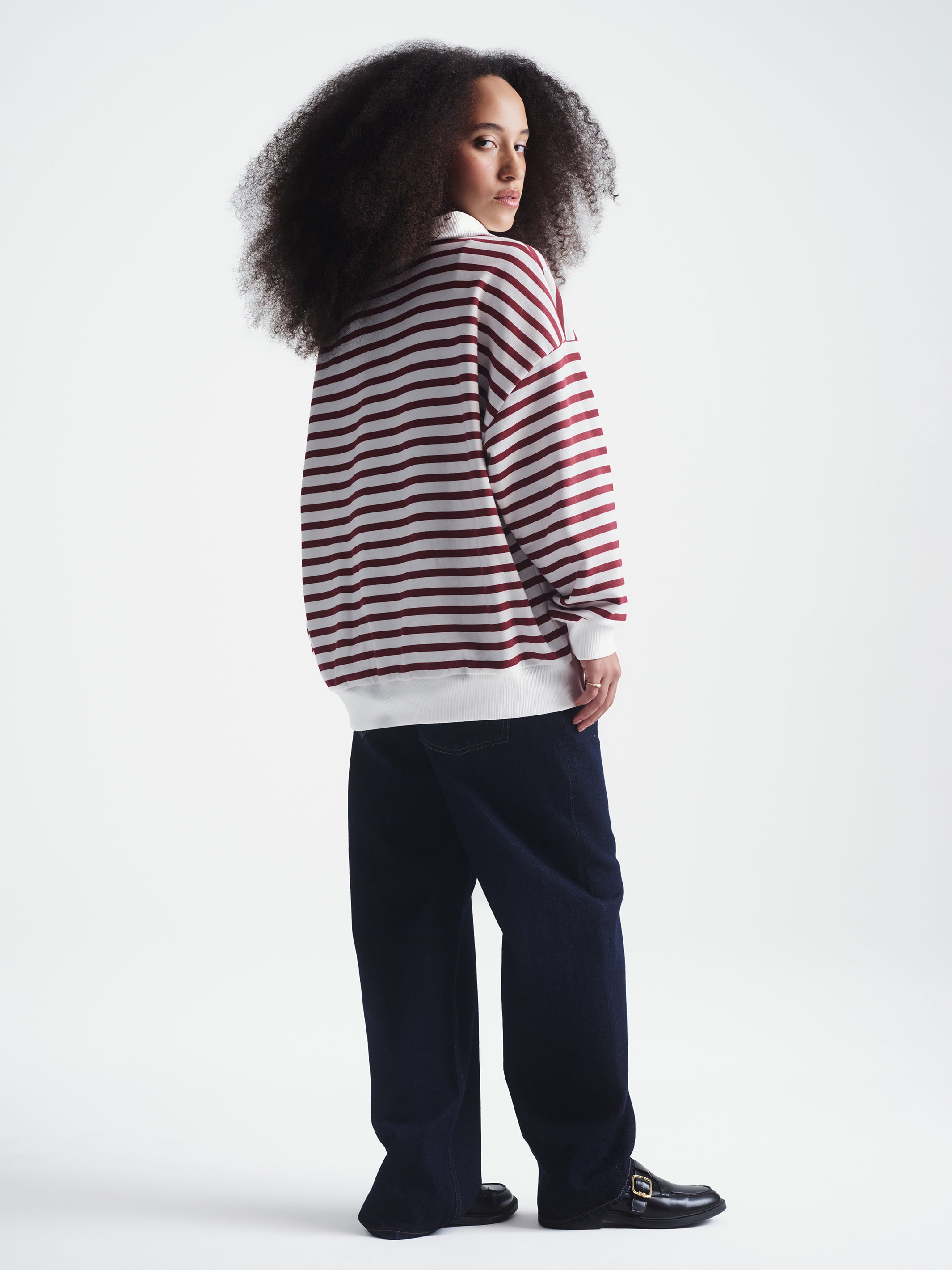 Women's Half Zip Striped Sweatshirt in Biking Red