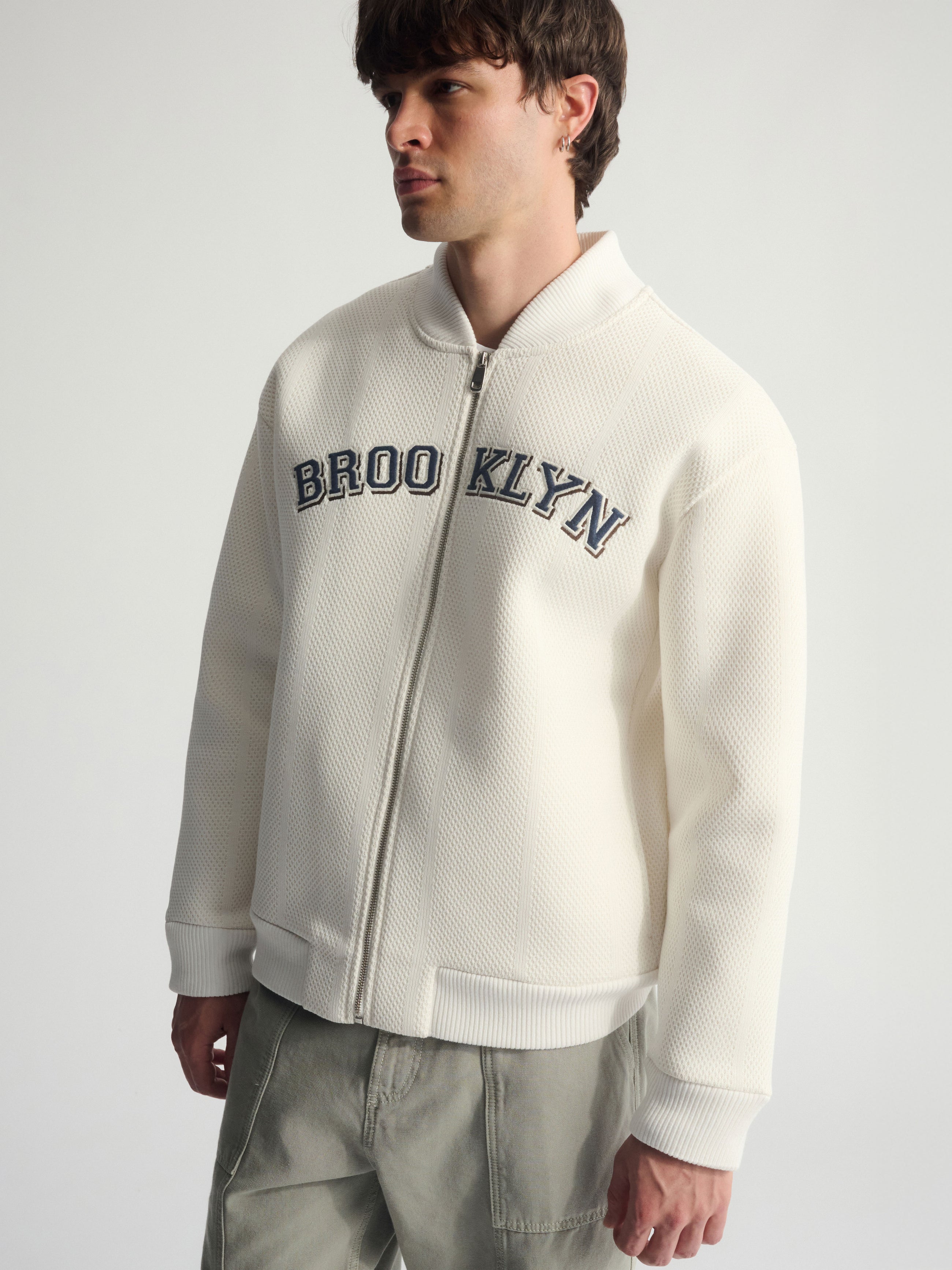 Men's Brooklyn Zip-Up Sweatshirt In Antique White - BROOKLYN INDUSTRIES