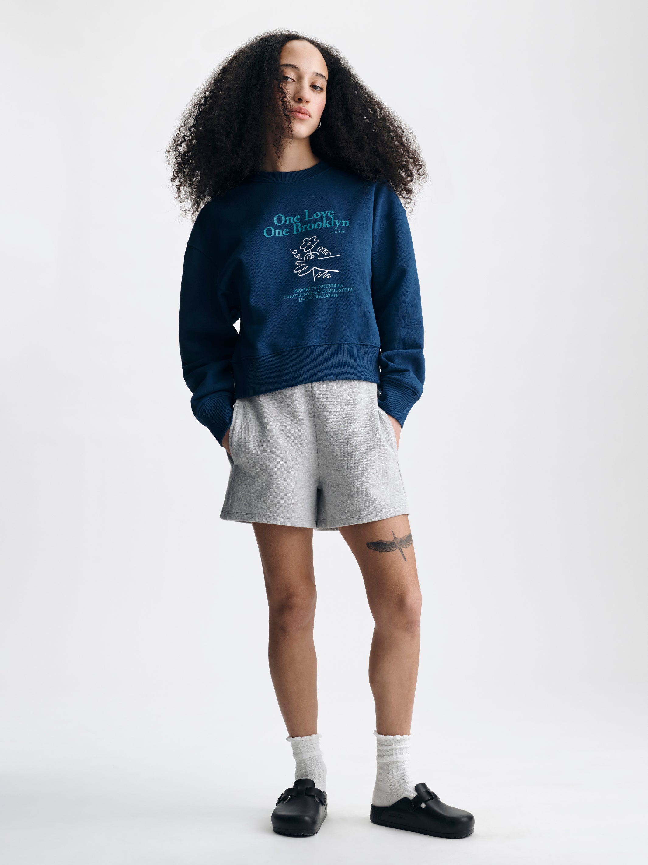 Women's One Love One Brooklyn Sweatshirt in Navy Peony - BROOKLYN INDUSTRIES