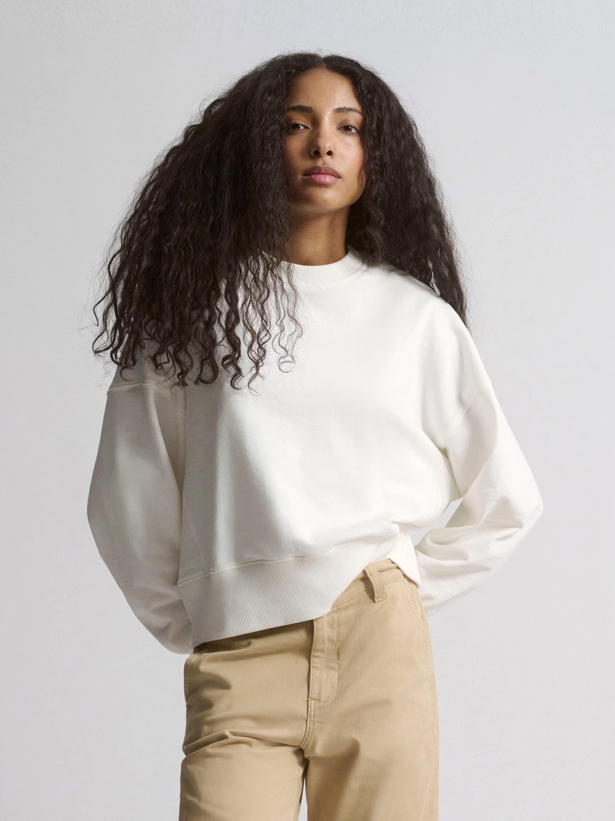 Women's Brooklyn Oversized Crew Neck Sweatshirt In Antique White - BROOKLYN INDUSTRIES