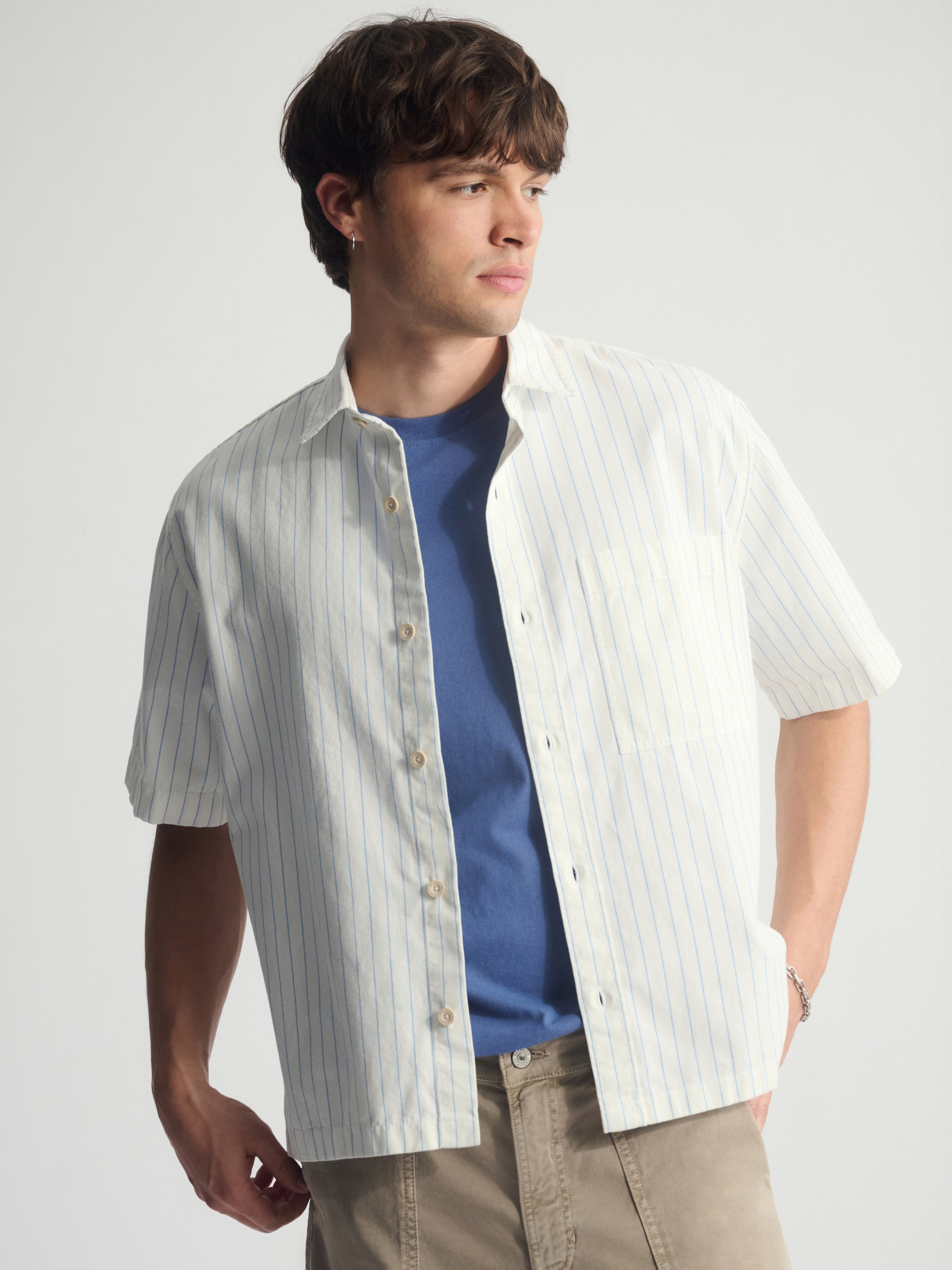 Men's Brooklyn Striped Short Sleeve Shirt In Bel Air Blue - BROOKLYN INDUSTRIES