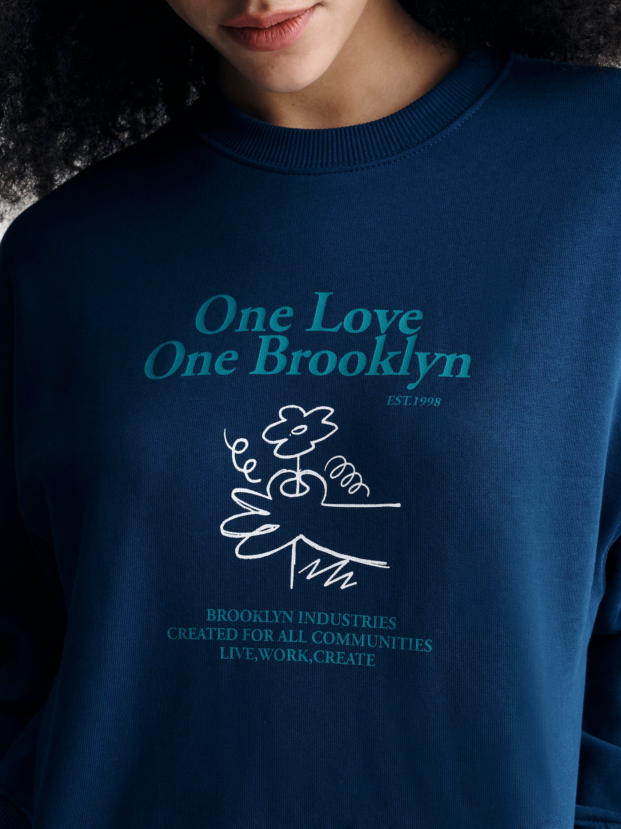Women's One Love One Brooklyn Sweatshirt in Navy Peony - BROOKLYN INDUSTRIES