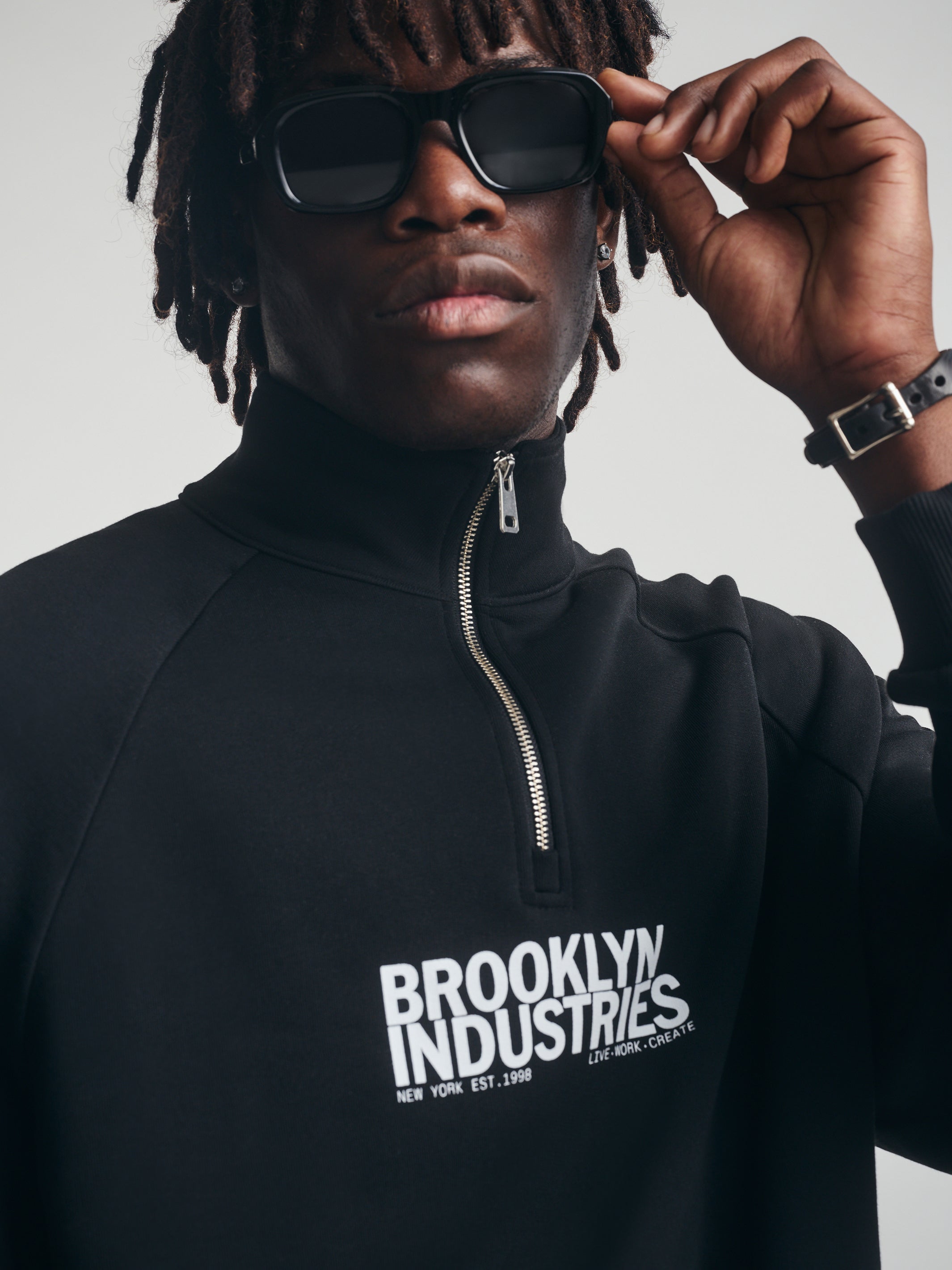 Men's Brooklyn Half Zip Sweatshirt In Black - BROOKLYN INDUSTRIES