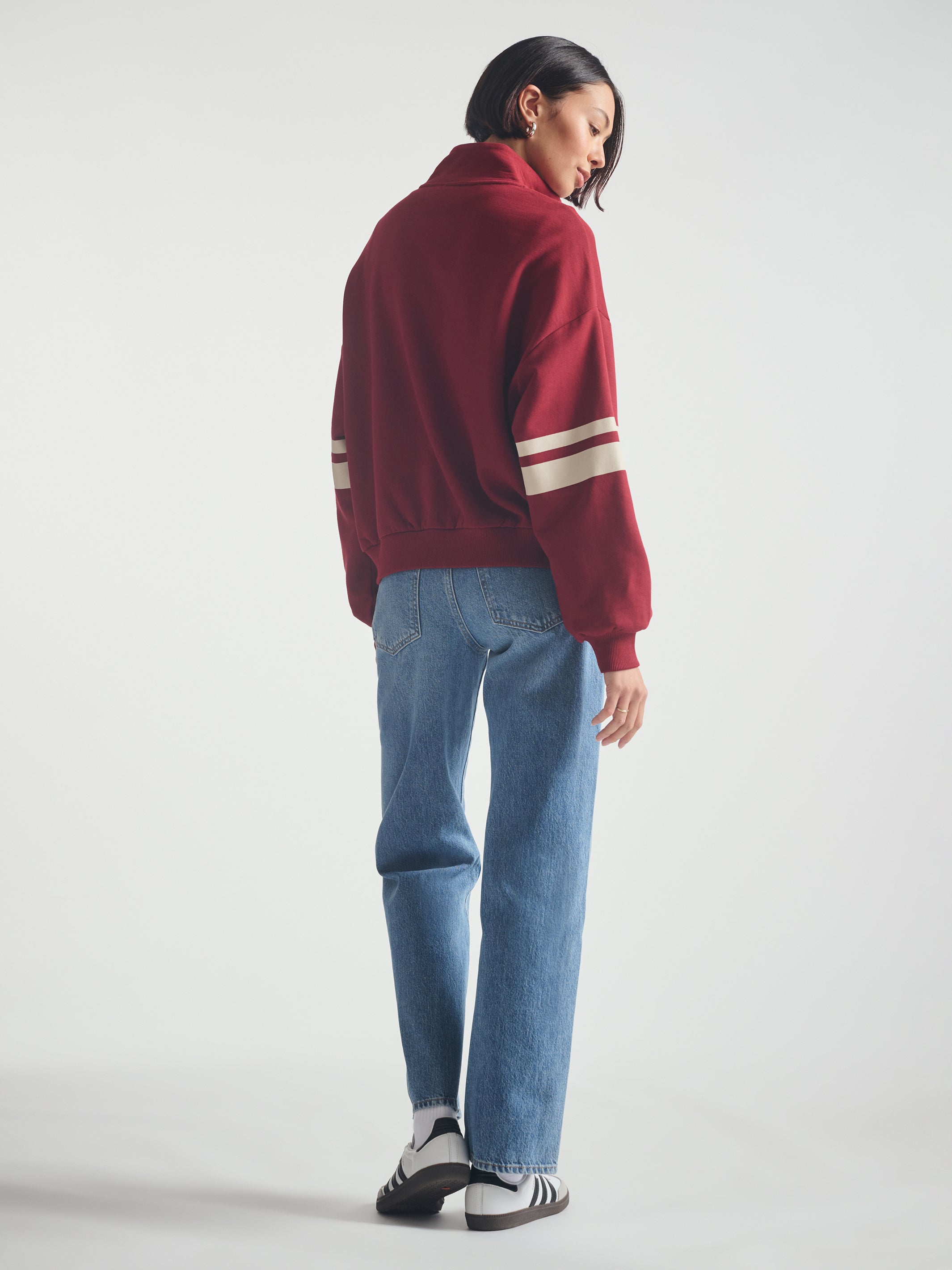 Women's Brooklyn Half Zip Varsity Sweatshirt in Biking Red - BROOKLYN INDUSTRIES