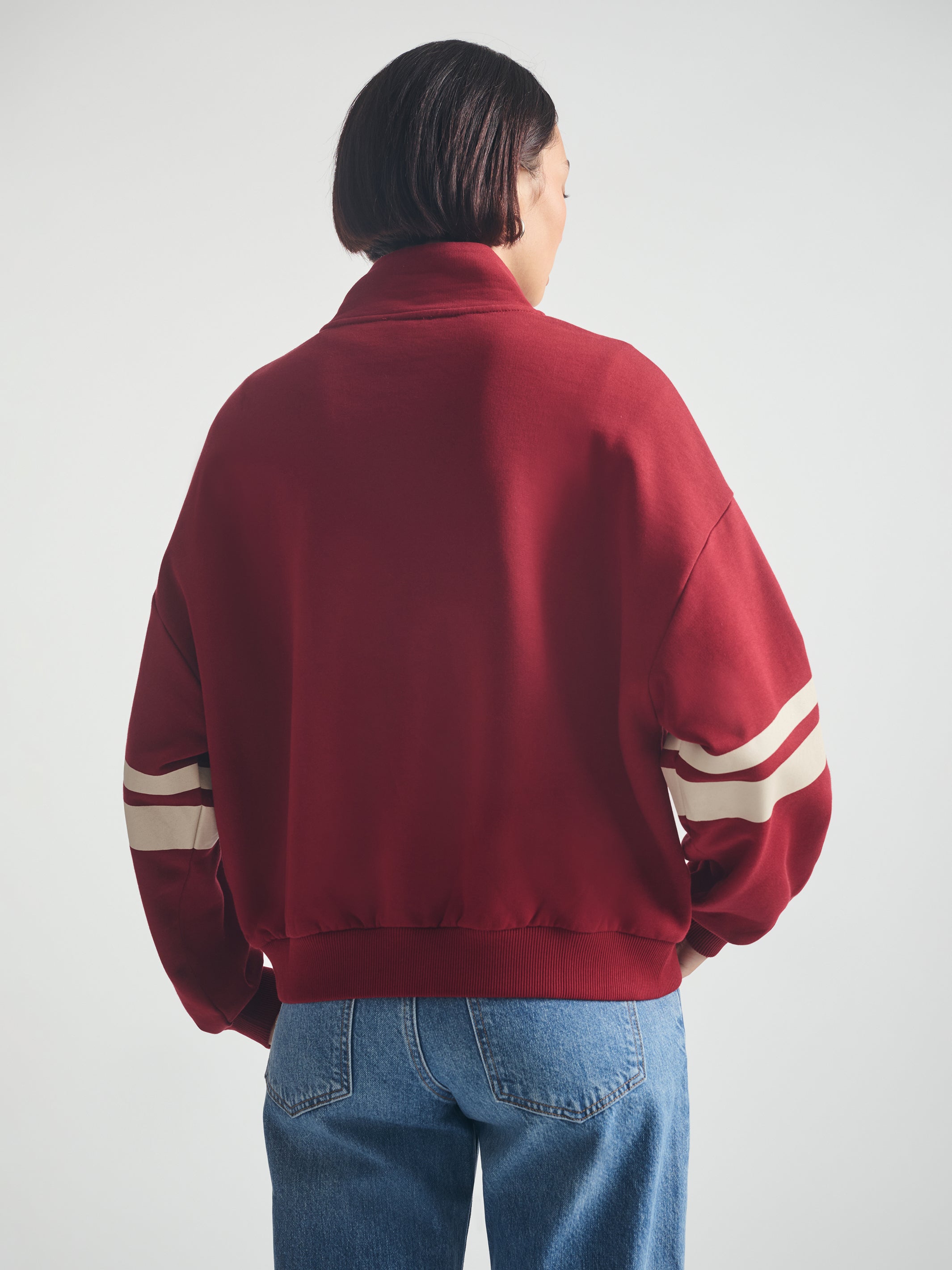 Women's Brooklyn Half Zip Varsity Sweatshirt in Biking Red - BROOKLYN INDUSTRIES