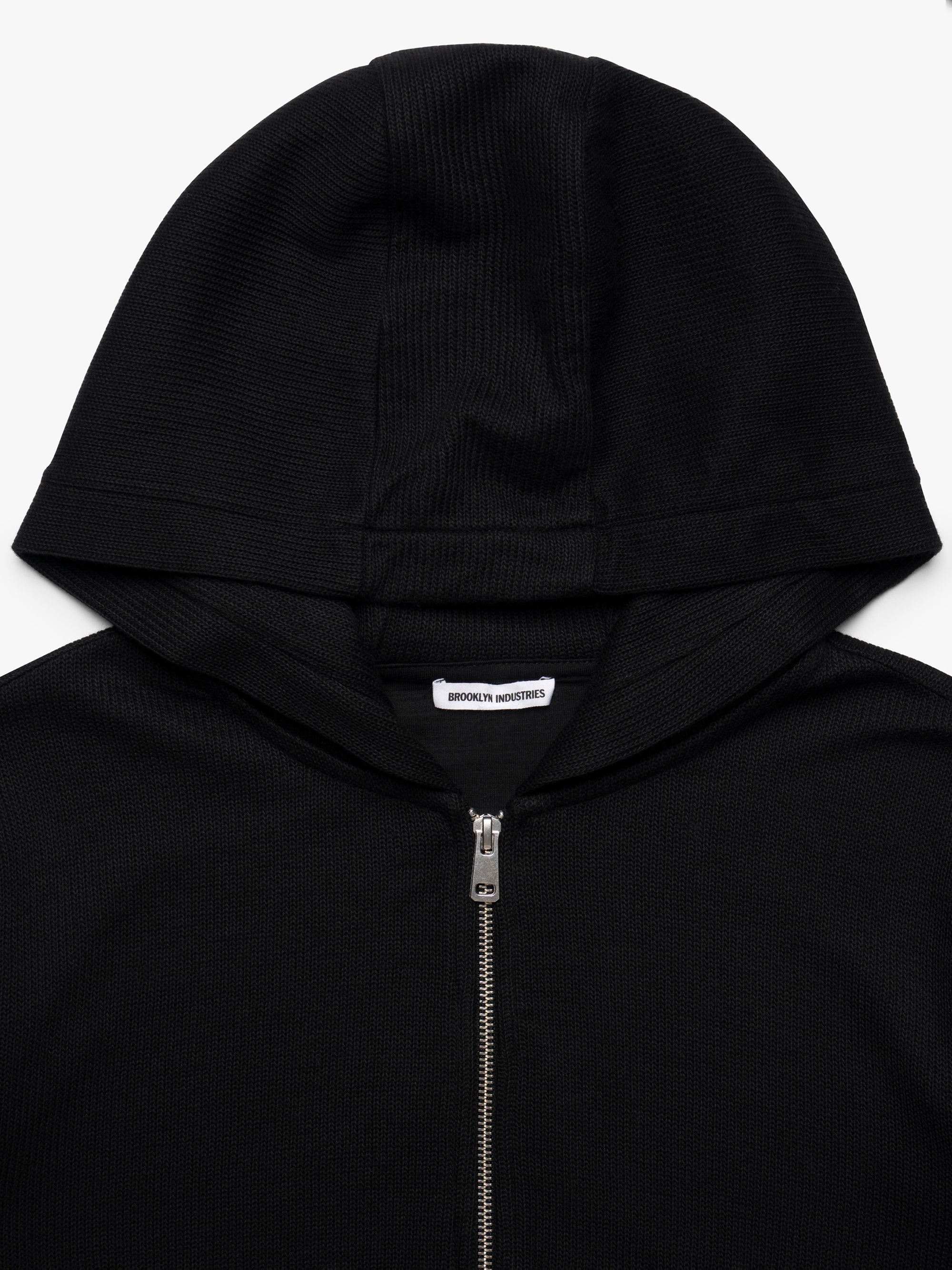 Women's Cropped Zip-Up Hoodie in Black - BROOKLYN INDUSTRIES