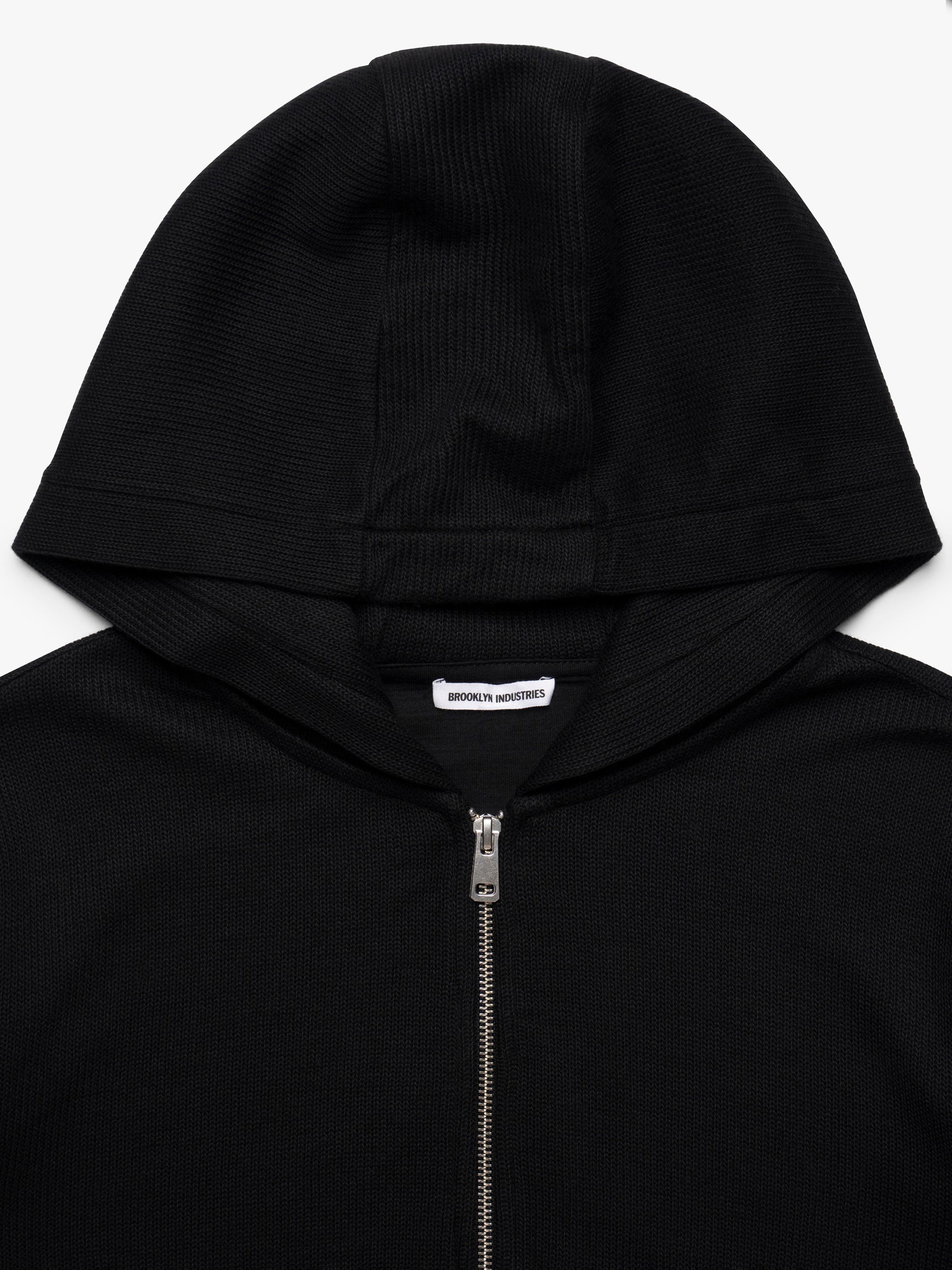 Women's Cropped Zip-Up Hoodie in Black - BROOKLYN INDUSTRIES