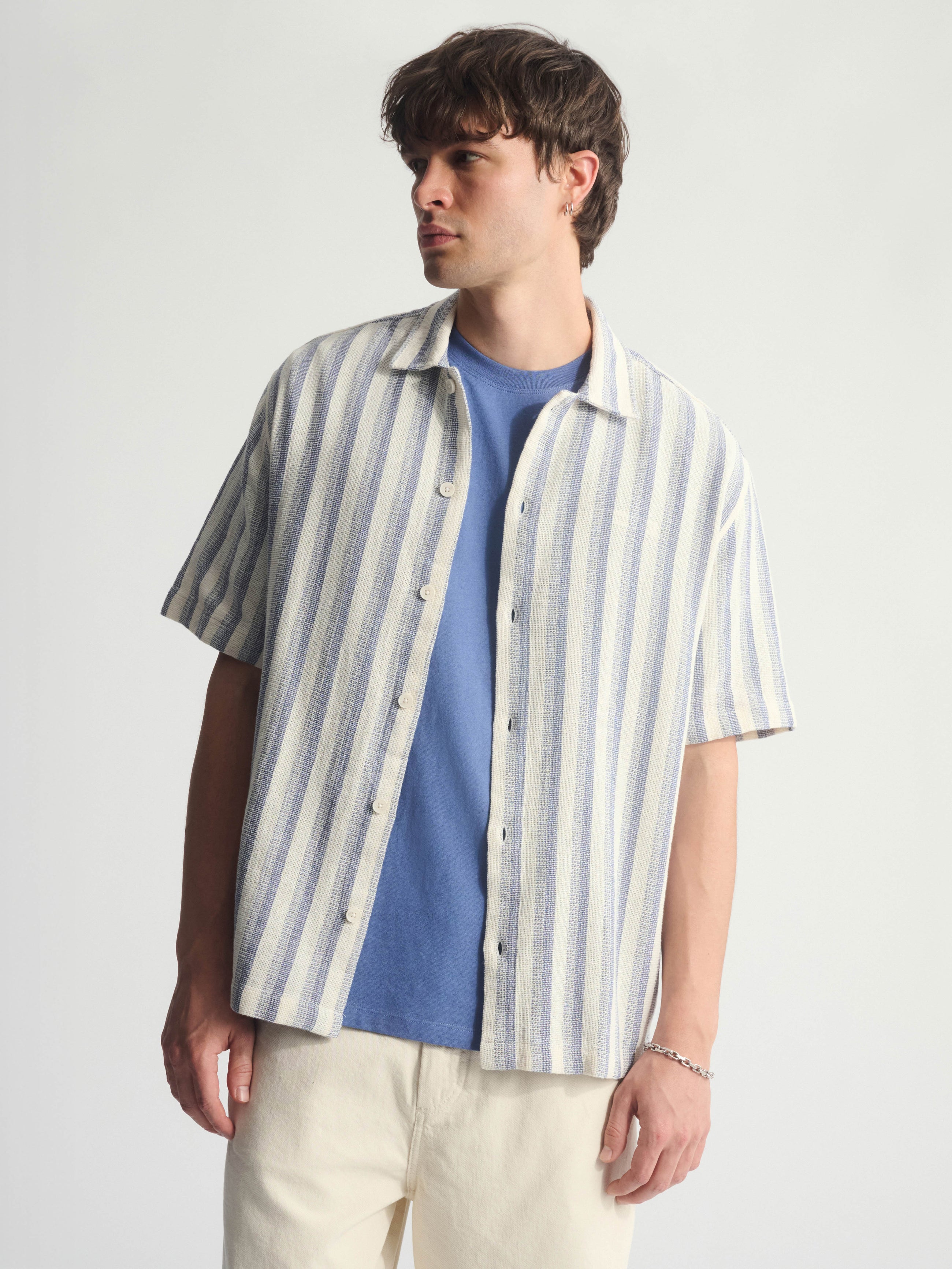 Men's Striped Short Sleeve Shirt In Turtledove - BROOKLYN INDUSTRIES