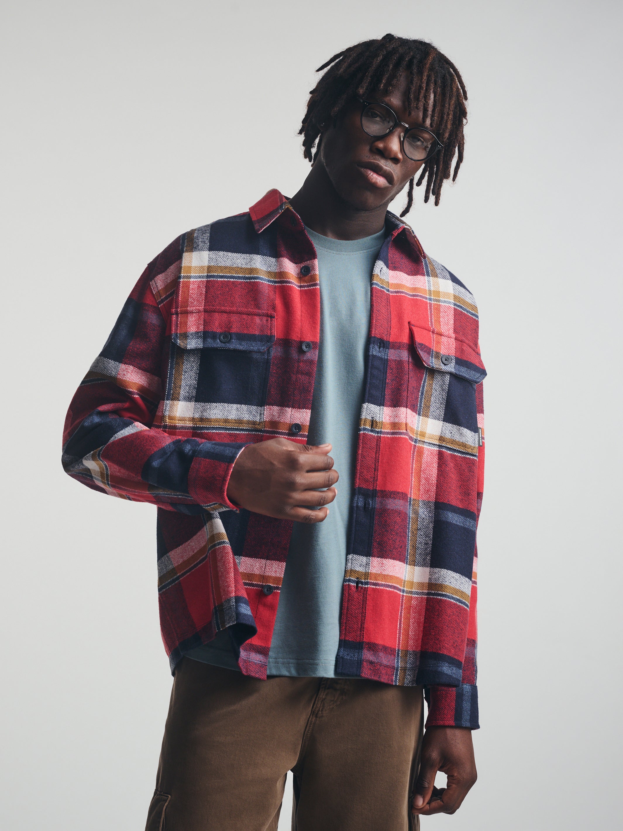 Men's Plaid Overshirt in Red Check - BROOKLYN INDUSTRIES