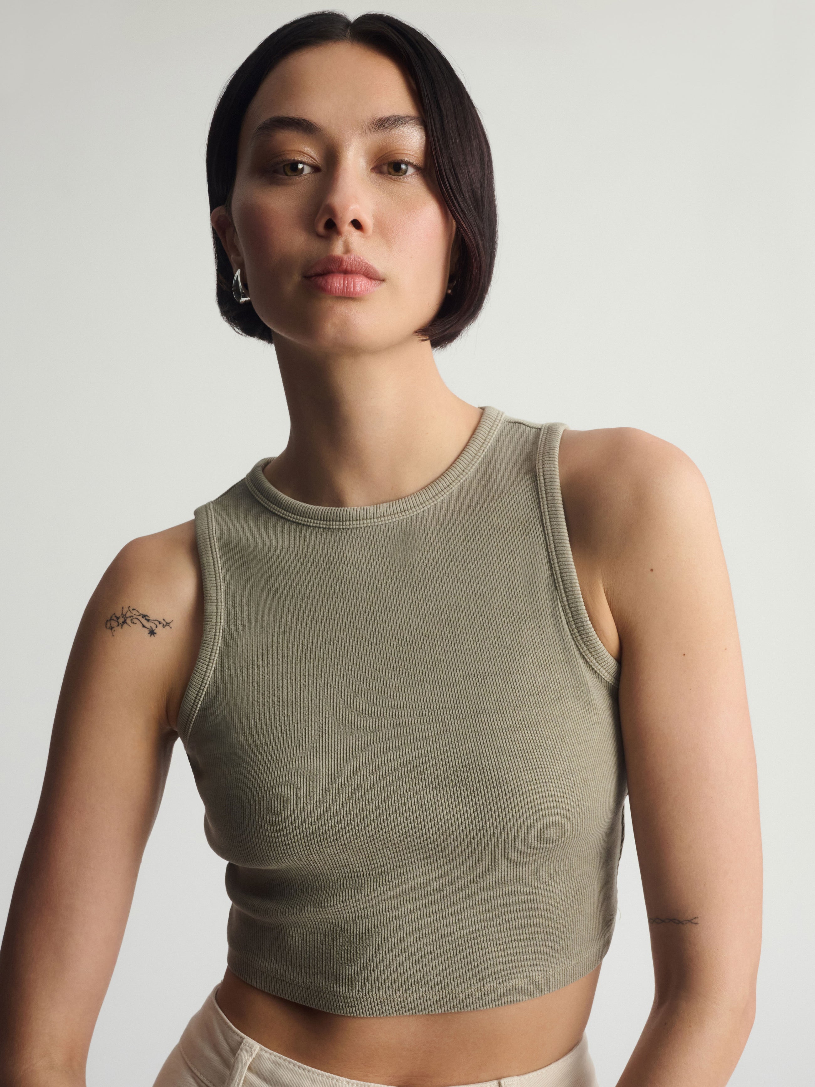 Women's Brooklyn Ribbed Crop Tank Top In Winter Twig - BROOKLYN INDUSTRIES