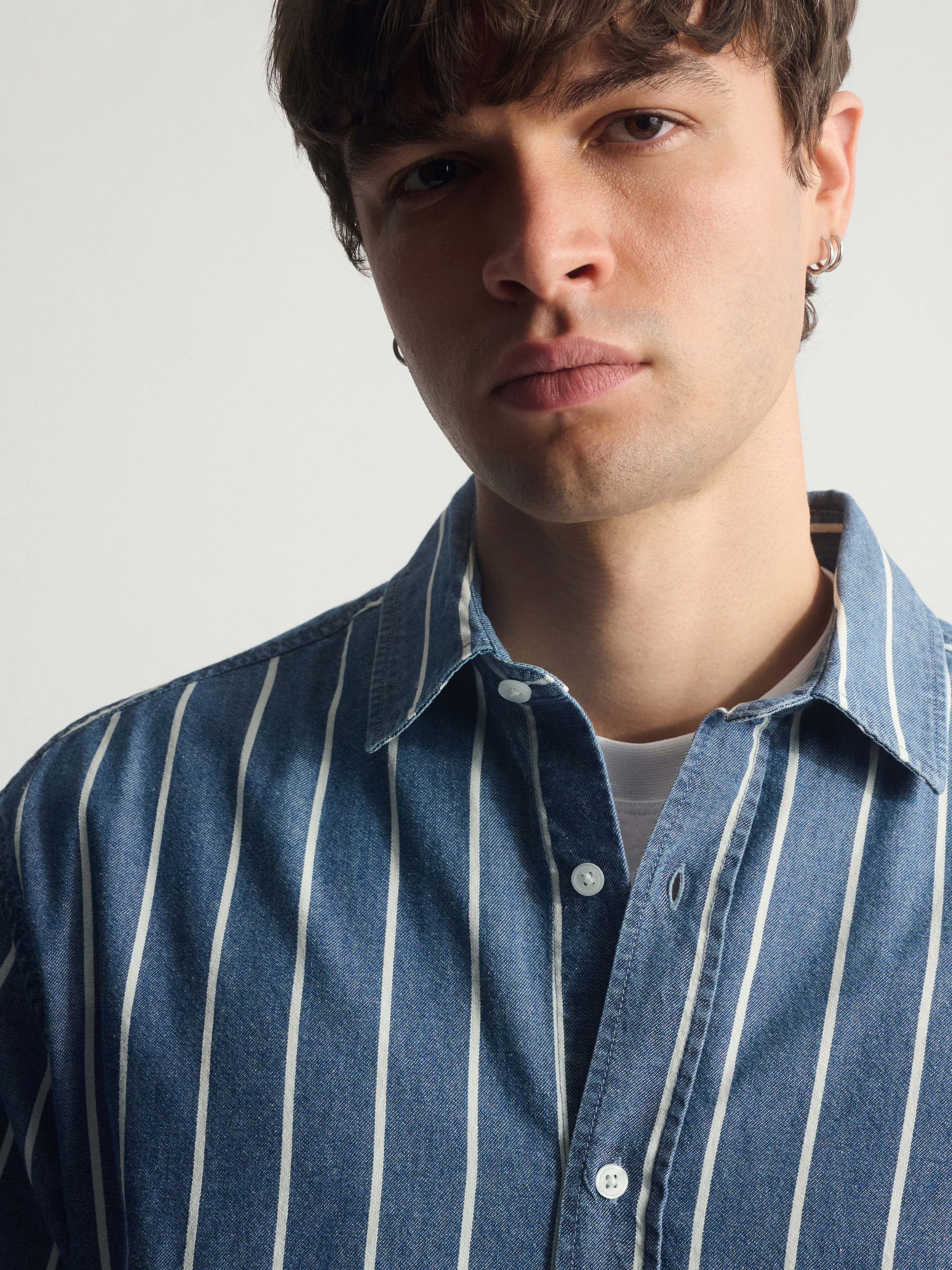 Men's Striped Short Sleeve Shirt In Blue Striped - BROOKLYN INDUSTRIES