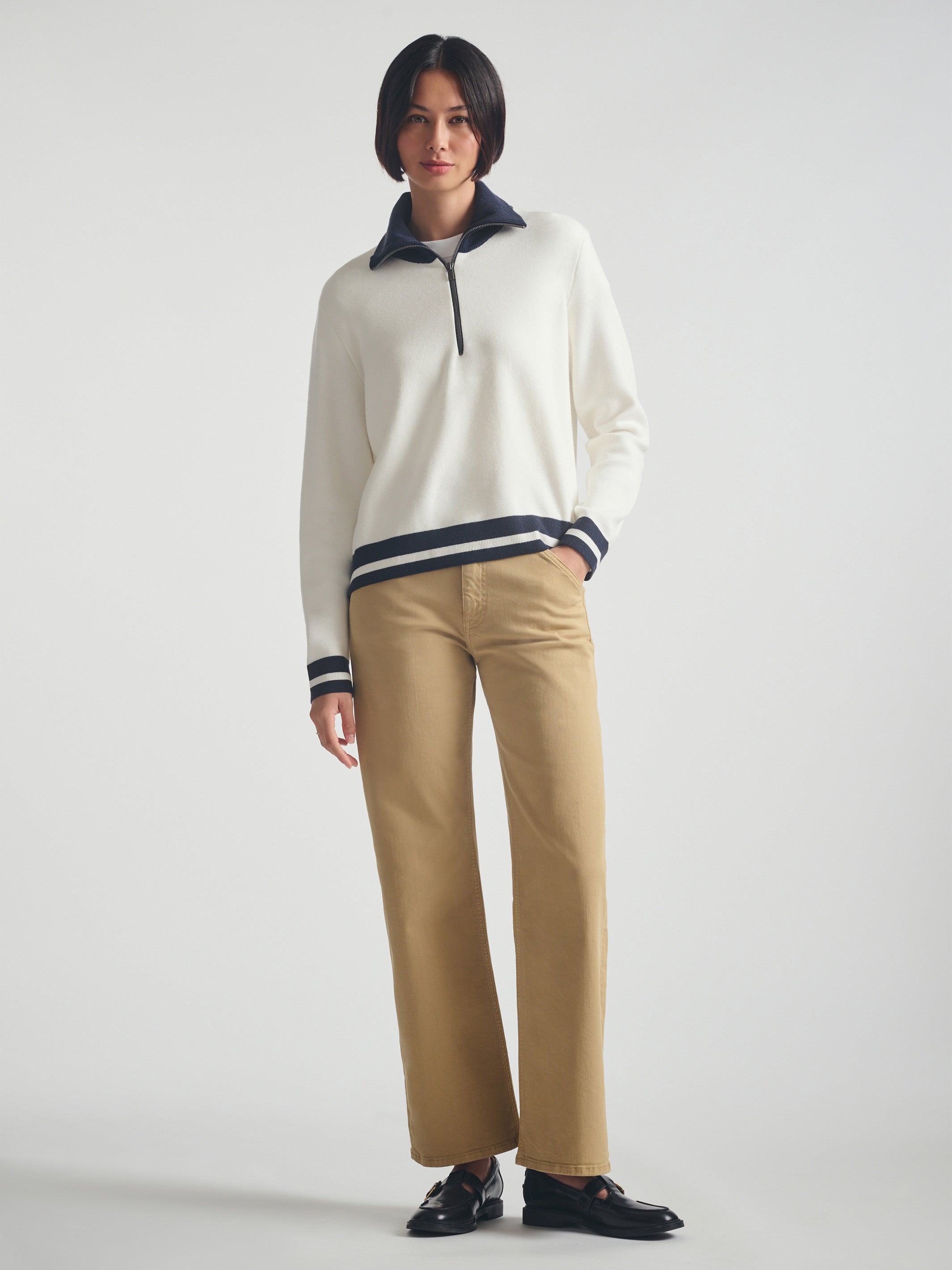 Women's Half Zip Sweater in Antique White - BROOKLYN INDUSTRIES